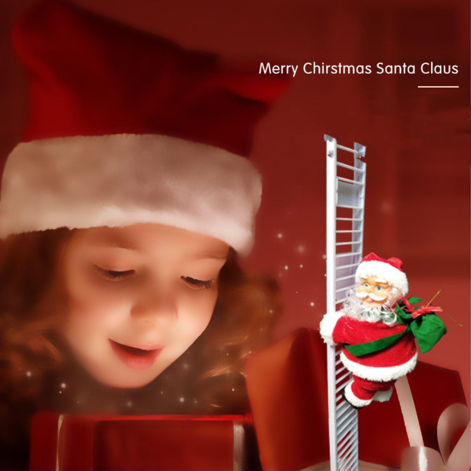 Electric Santa Claus Climbing Ladder with Music - Animated Christmas Tree Decoration for Holiday Fun | Perfect for Home, Office & Festive Party Decor (White)