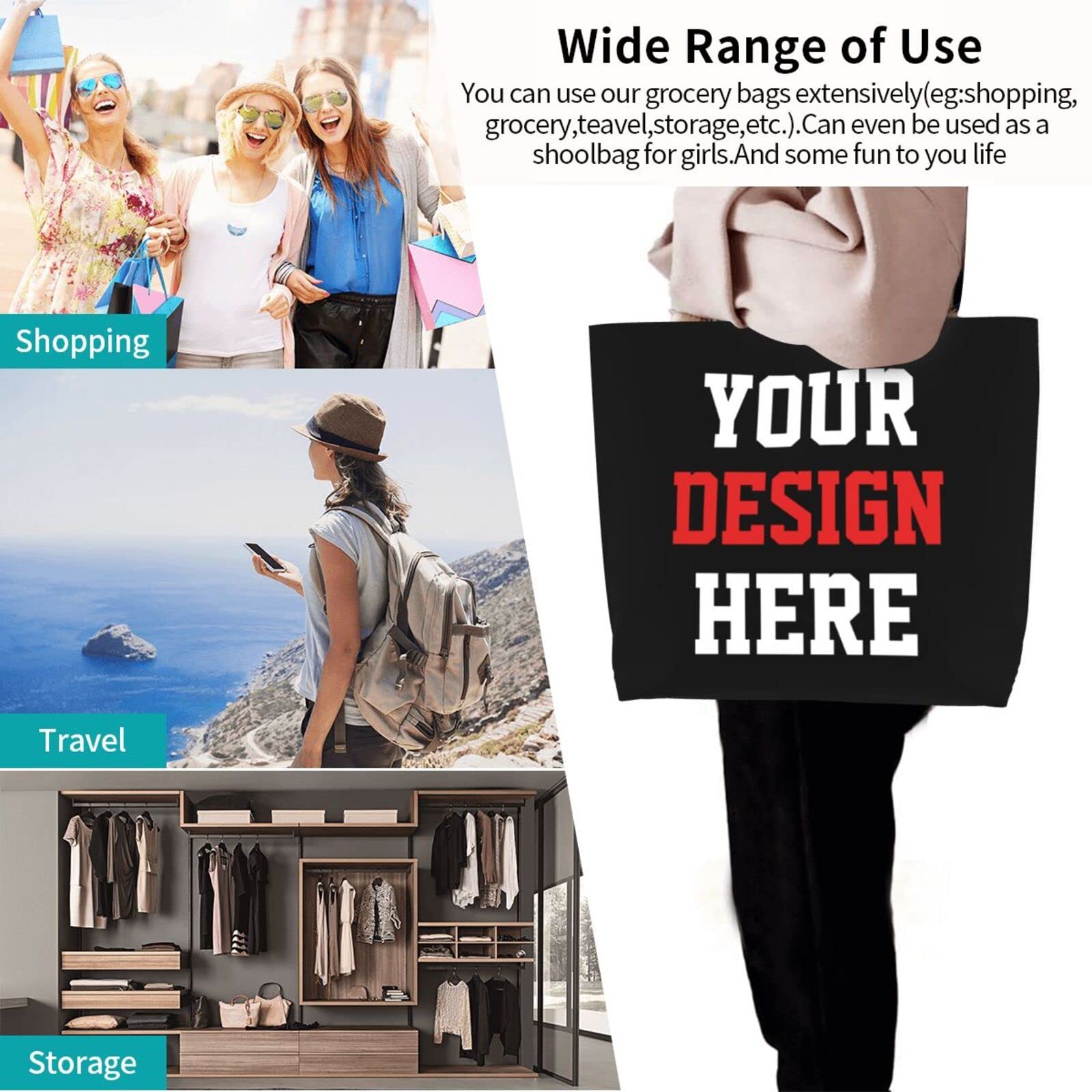 Custom Tote Bags with Logo - Personalized Team Text & Picture Shoulder Bags for Women, Travel, Business, Shopping & Teacher Gifts | Durable & Stylish Reusable Grocery Bag