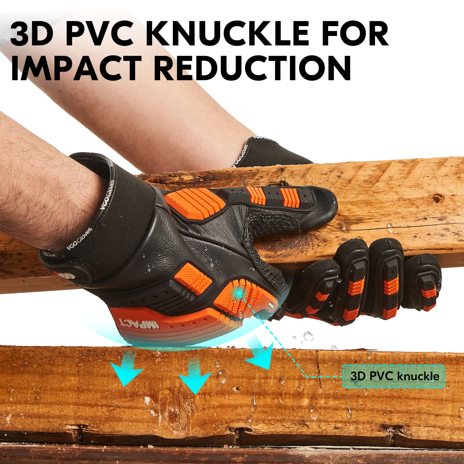 Heavy Duty Leather Work Gloves for Mechanics - Waterproof, Impact & Vibration Resistant Safety Gloves (CA7722WR) - Ideal for Construction, Automotive Repair & Outdoor Work