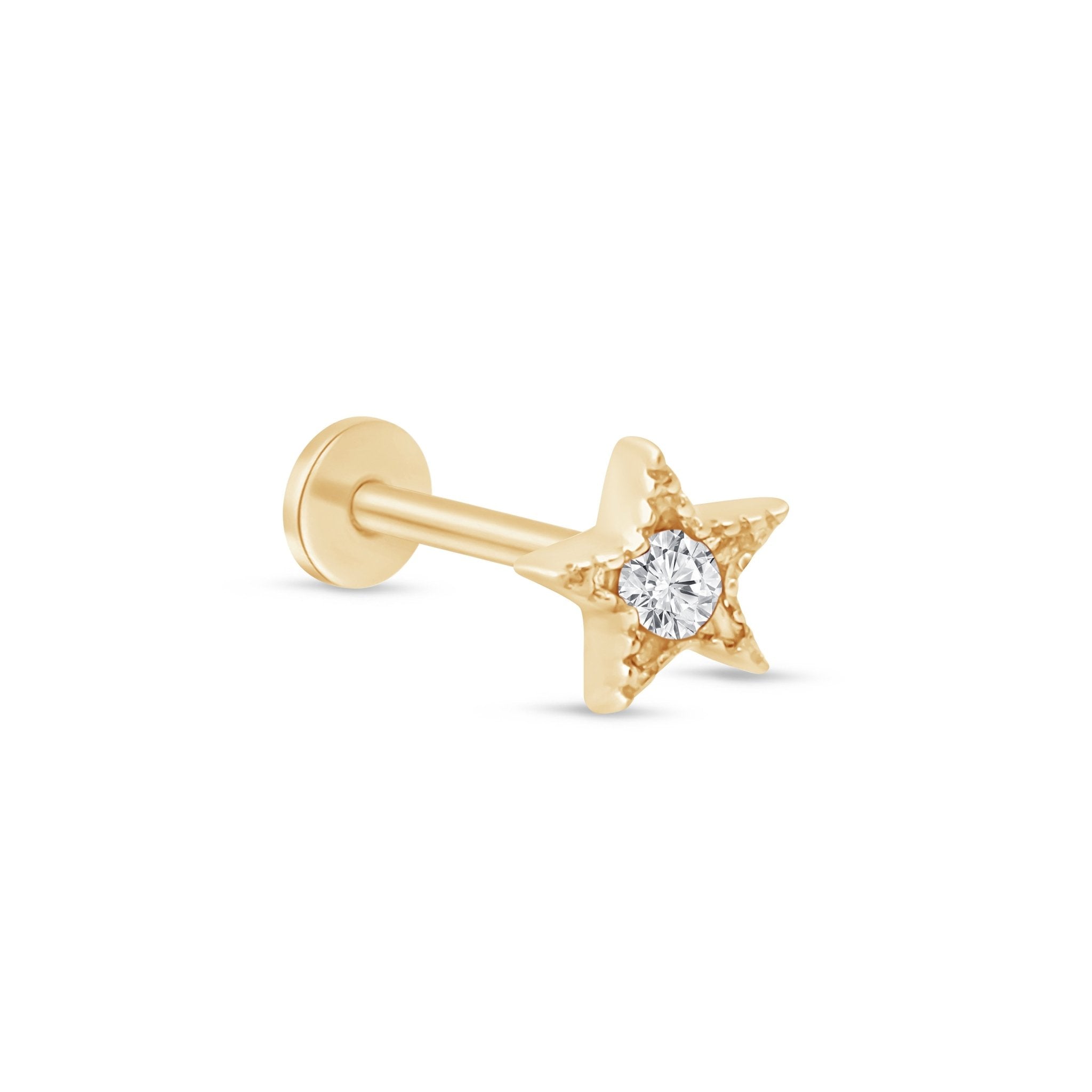 14K Solid Yellow Gold Gemstone Star Flat Back Stud Earrings with Milgrain Detailing - Perfect for Everyday Wear, Gifts & Special Occasions