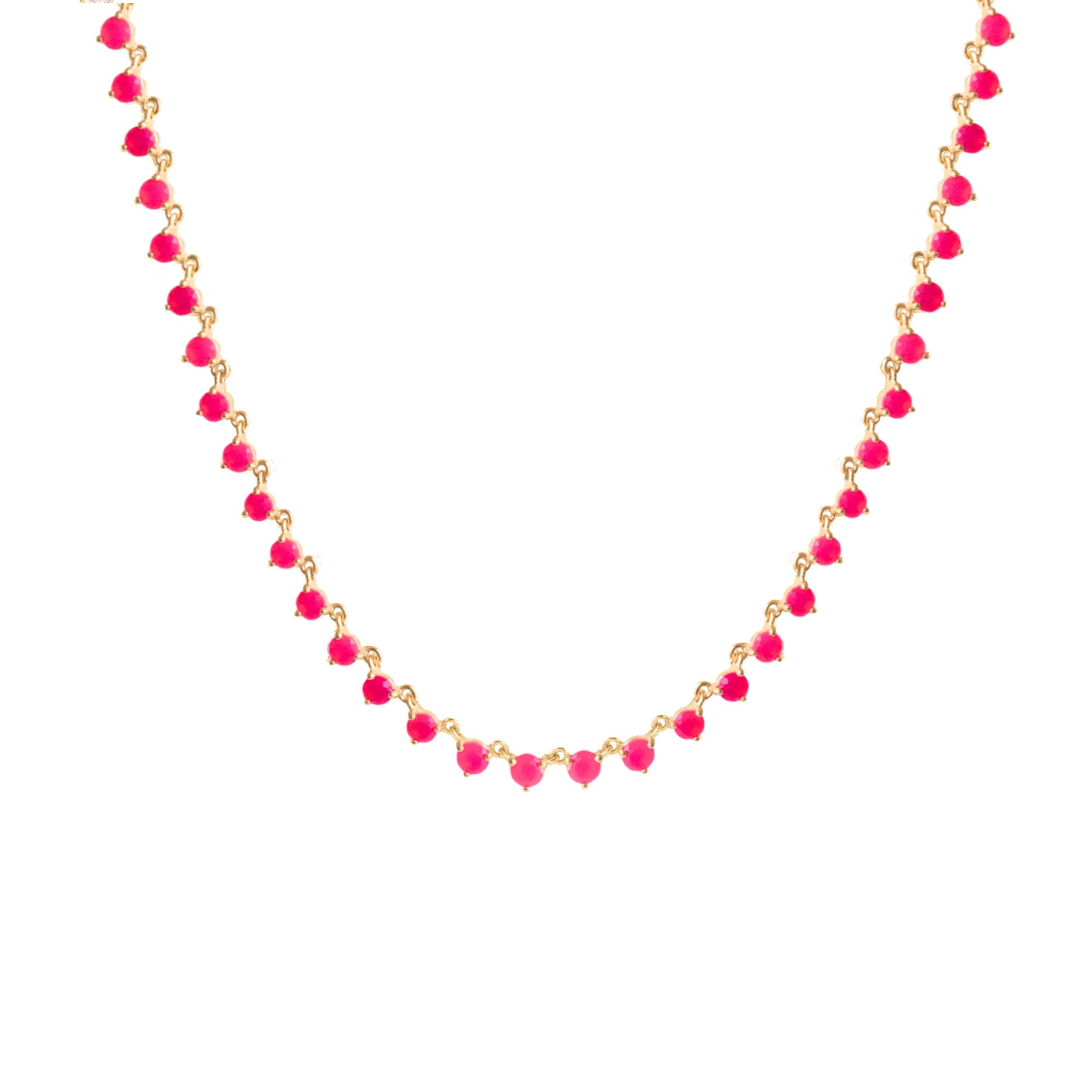 Scattered Love Tennis Necklace with Hot Pink Chalcedony - Elegant Jewelry for Women, Perfect for Parties, Weddings & Date Nights