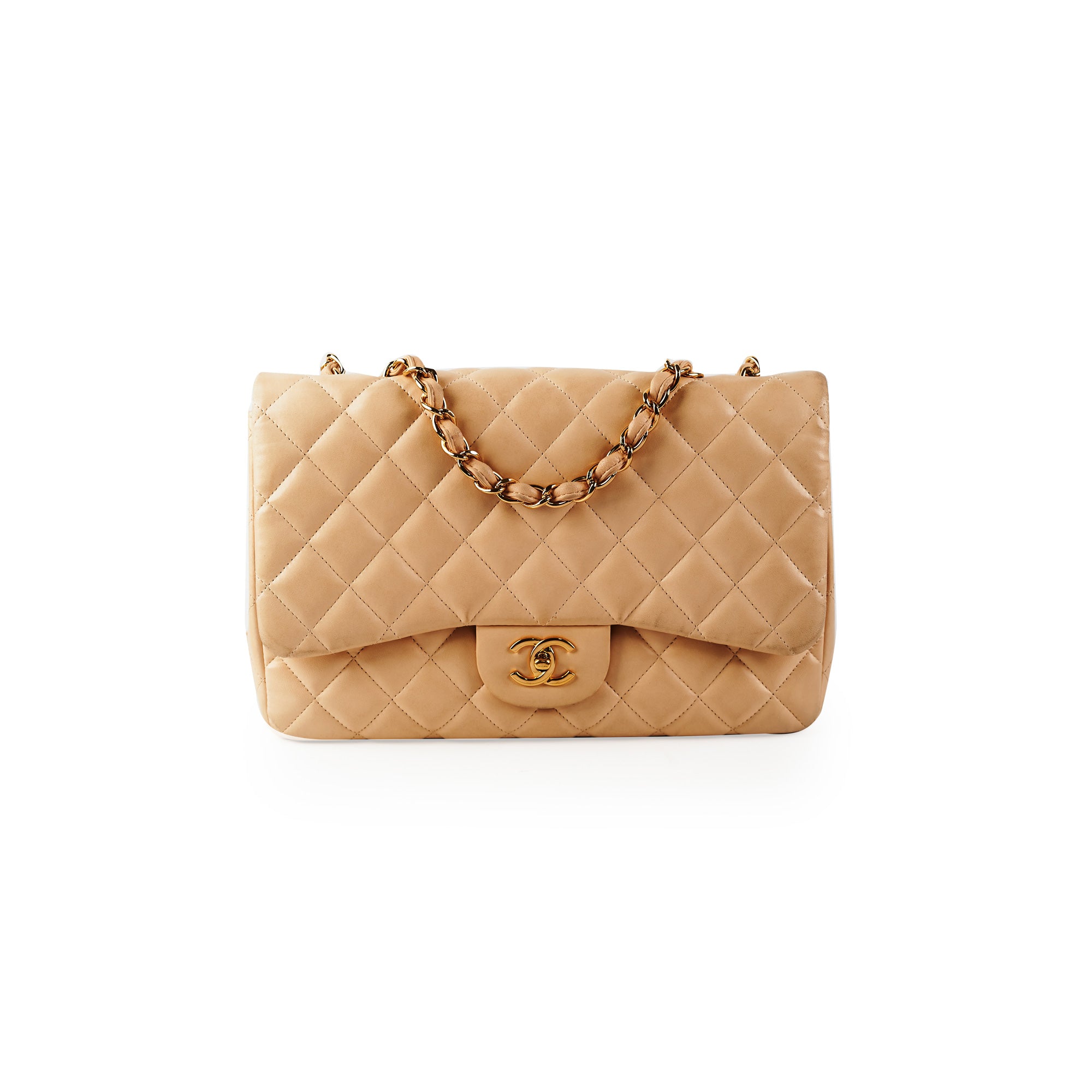 Chanel Single Flap Jumbo Lambskin Beige Leather Shoulder Bag - Luxury Designer Handbag for Women, Perfect for Work, Evening & Special Occasions