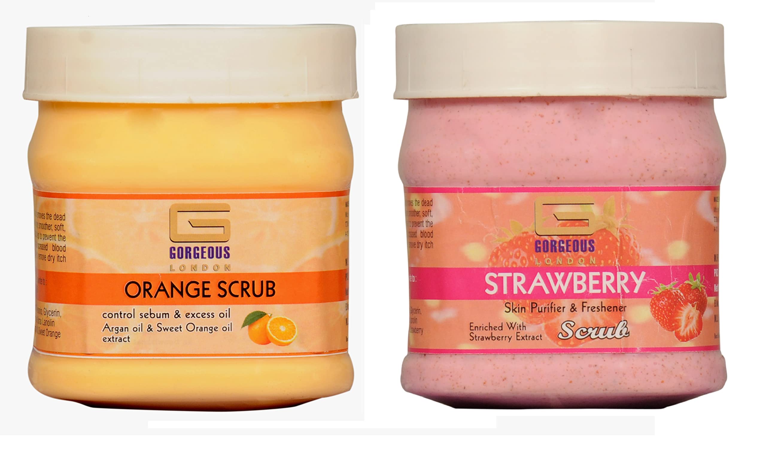 London Orange & Strawberry Exfoliating Scrub Combo (2-Pack, 450ml Each) - Gentle Face & Body Scrub for Glowing Skin | Perfect for Spa Day & Skincare Routine