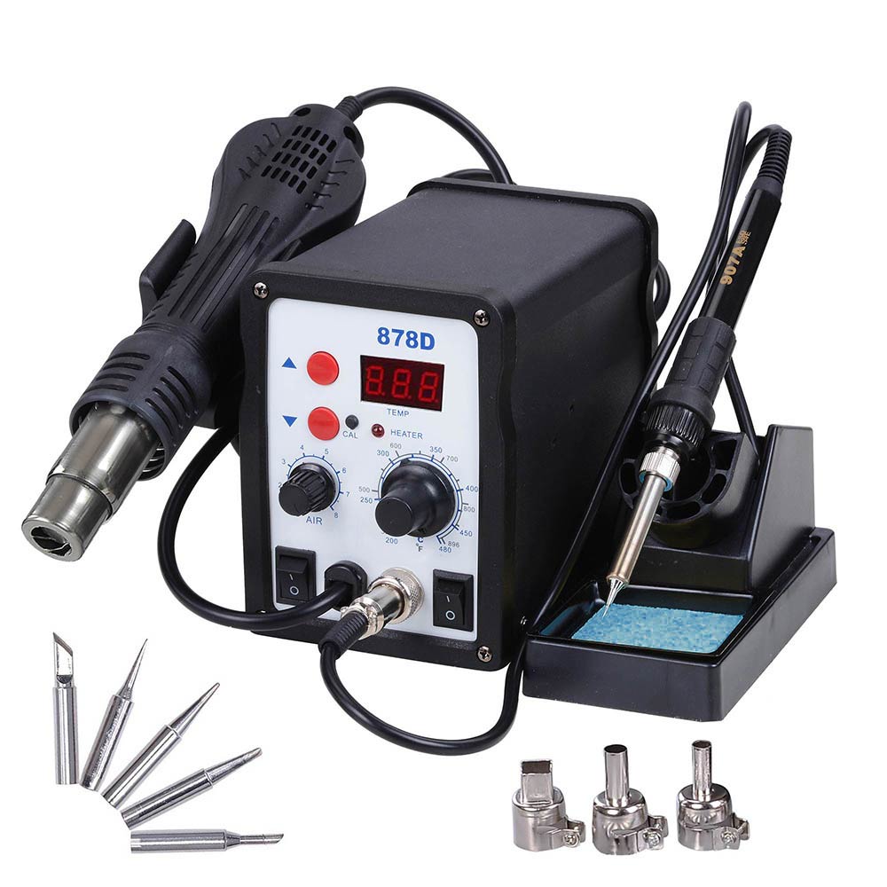 Lead-Free Hot Air & Hot Iron 2-in-1 SMD Rework Soldering Station for Electronics Repair - Professional Soldering Kit for PCB, Circuit Board, and DIY Projects