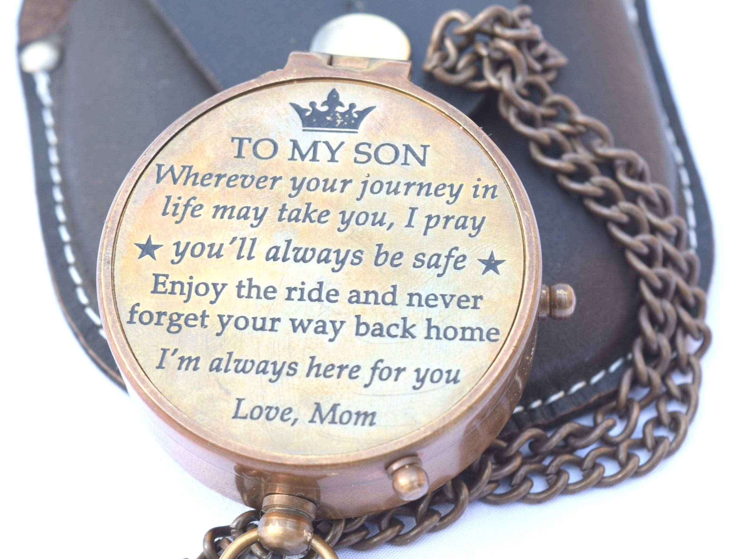 Personalized Compass Gift for Son - Engraved Mother to Son Keepsake - Graduation, Birthday & Confirmation Present - Inspirational Journey Gift for Boys - Perfect for Travel, Outdoor Adventures & Life Milestones