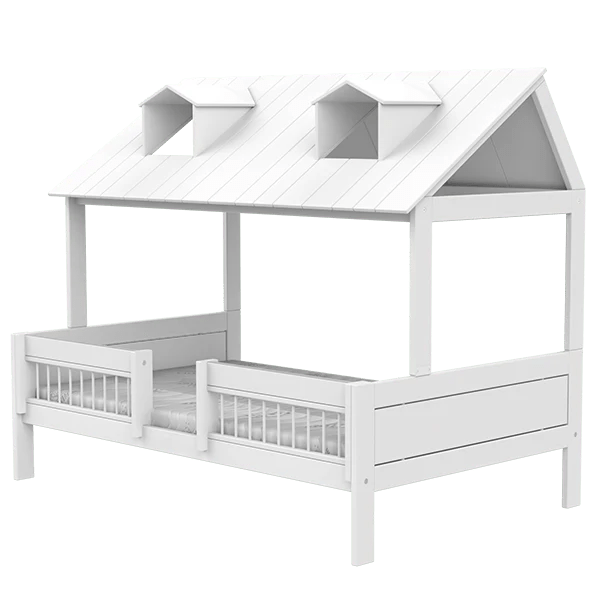 House Bed 120x200 cm - Modern Wooden Kids Bed Frame with Safety Rails - Perfect for Beach House, Nursery, or Playroom Decor