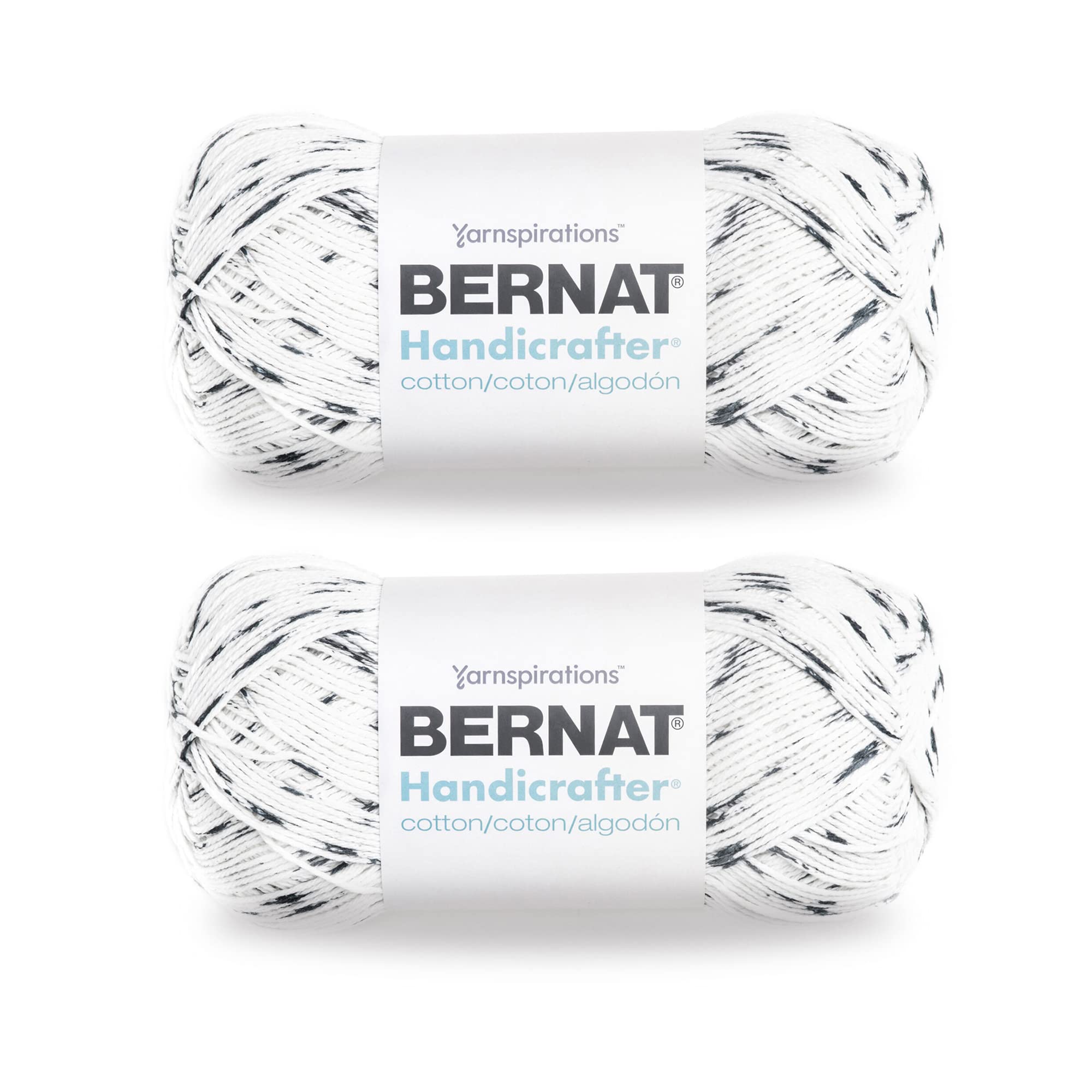 Bernat Handicrafter Cotton Big Ball Salt & Pepper Yarn - 2 Pack (340g/12oz Each) - 100% Cotton Worsted Weight (4 Medium) - 608 Yards Total - Perfect for Knitting & Crochet Projects Like Scarves, Blankets, and Hats