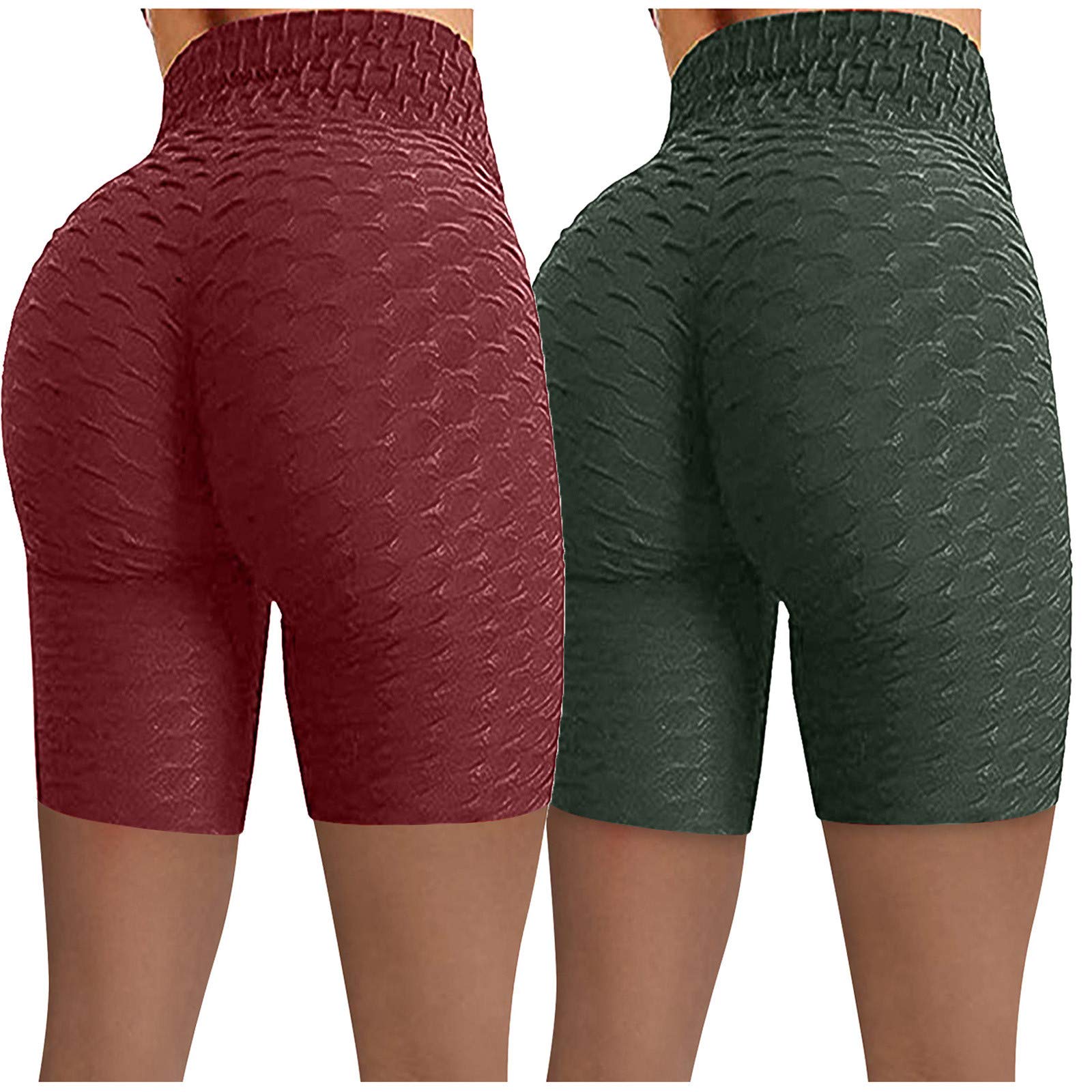Plus Size Yoga Shorts for Women - High Waist Stretch Workout Shorts 2-Pack, Wrinkled Biker Running Shorts | Perfect for Gym, Fitness & Casual Wear