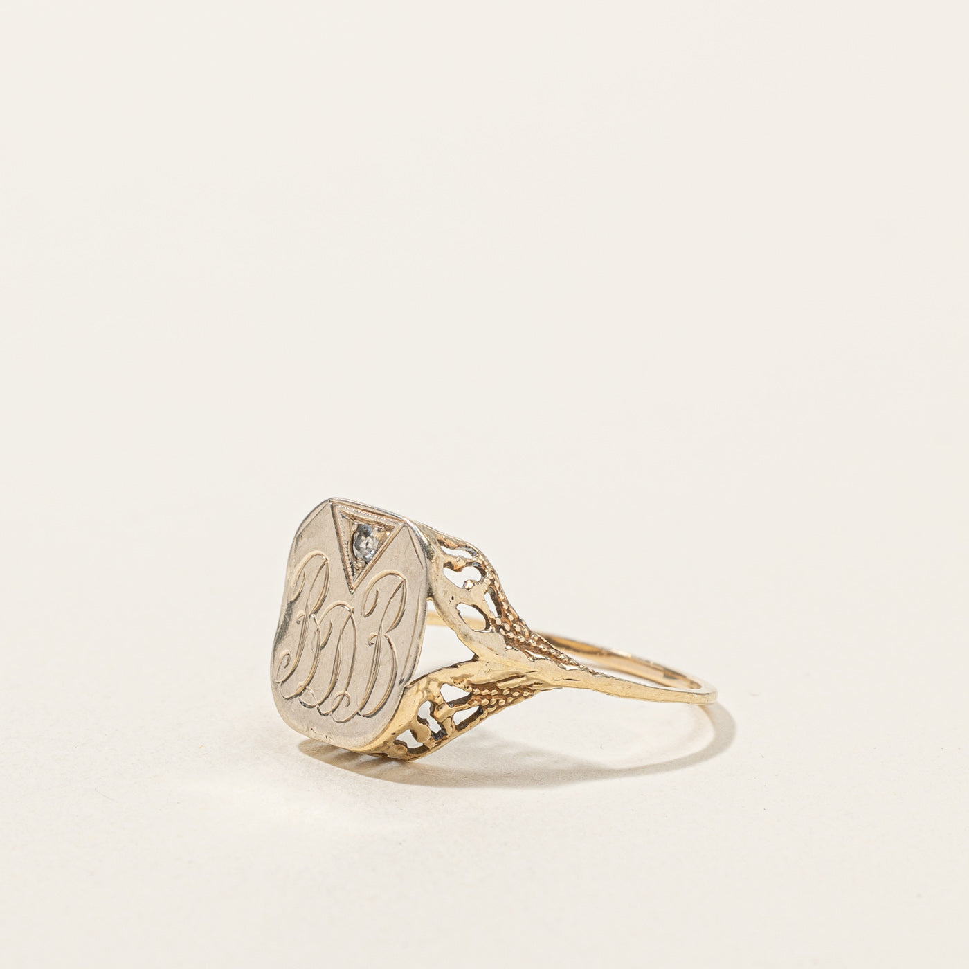 Exquisite Signet BDB Diamond Ring | 0.02ct Round Cut | Size 6 | 14K White Gold | Perfect for Engagement, Anniversary & Special Occasions