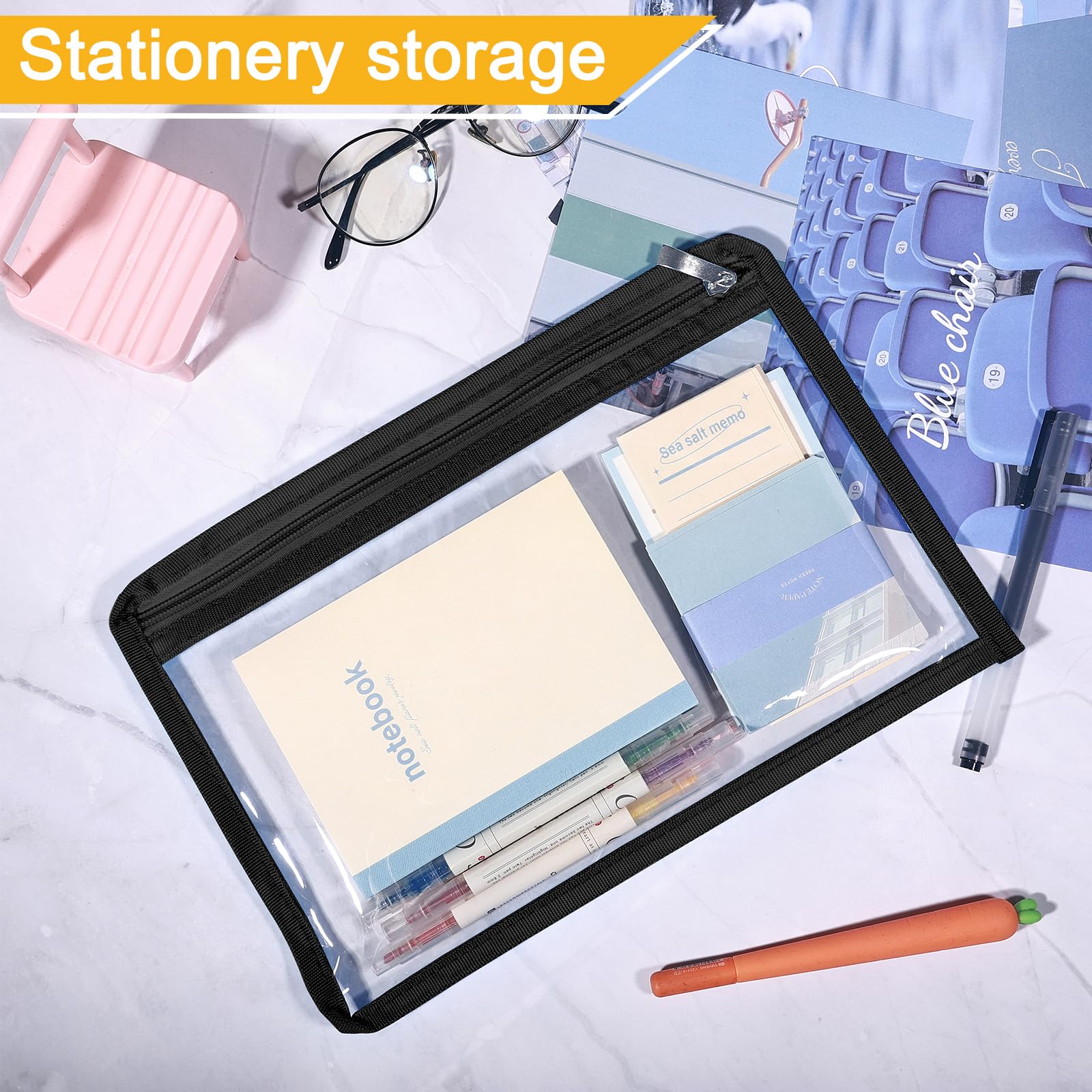 Zealor 6/12 Pack Clear Zipper Pouches - 12x8 Inch Waterproof PVC Makeup Bags for Travel, Cosmetics, Medical Supplies & Pencil Organization | Portable Storage for Toiletries, First Aid & School Supplies