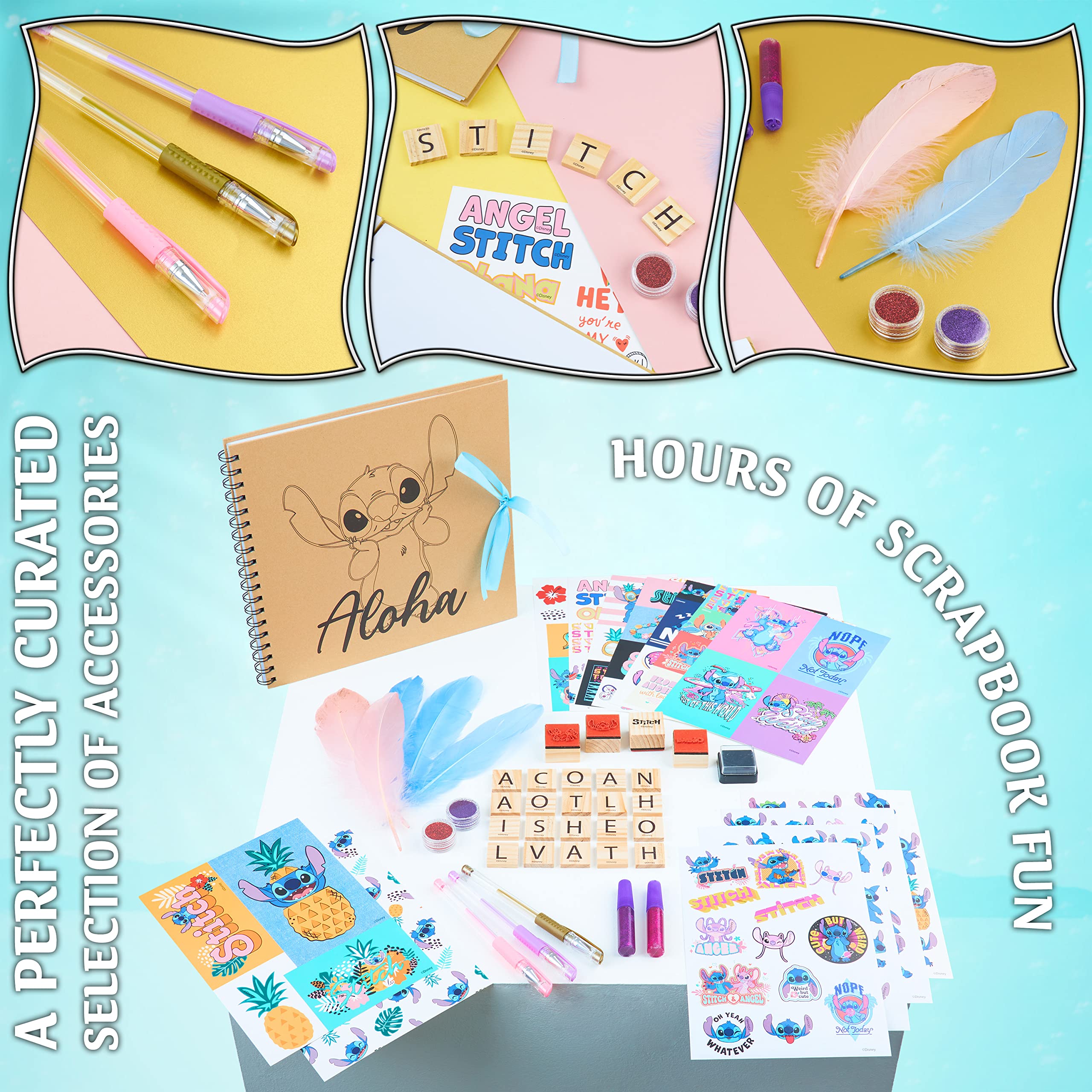 Disney Stitch Scrapbook Kit for Kids - DIY Scrapbooking Set with Stickers, Stamps, Gel Pens & Glitter - Creative Art Supplies for Girls - Perfect for Birthday Gifts, Party Favors & Craft Projects