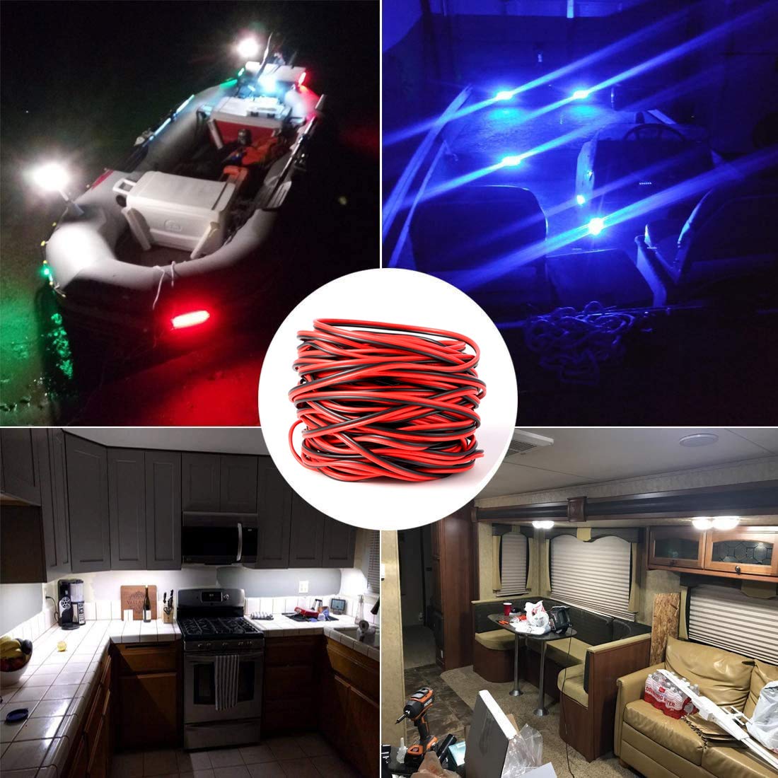20AWG 2-Pin LED Strip Light Extension Cable - 66ft Marine Grade Wire for 3528/5050/5630 Single Color LED Strips - Perfect for Pontoon Boat, Kayak, Stern, Anchor Mast & Navigation Lights