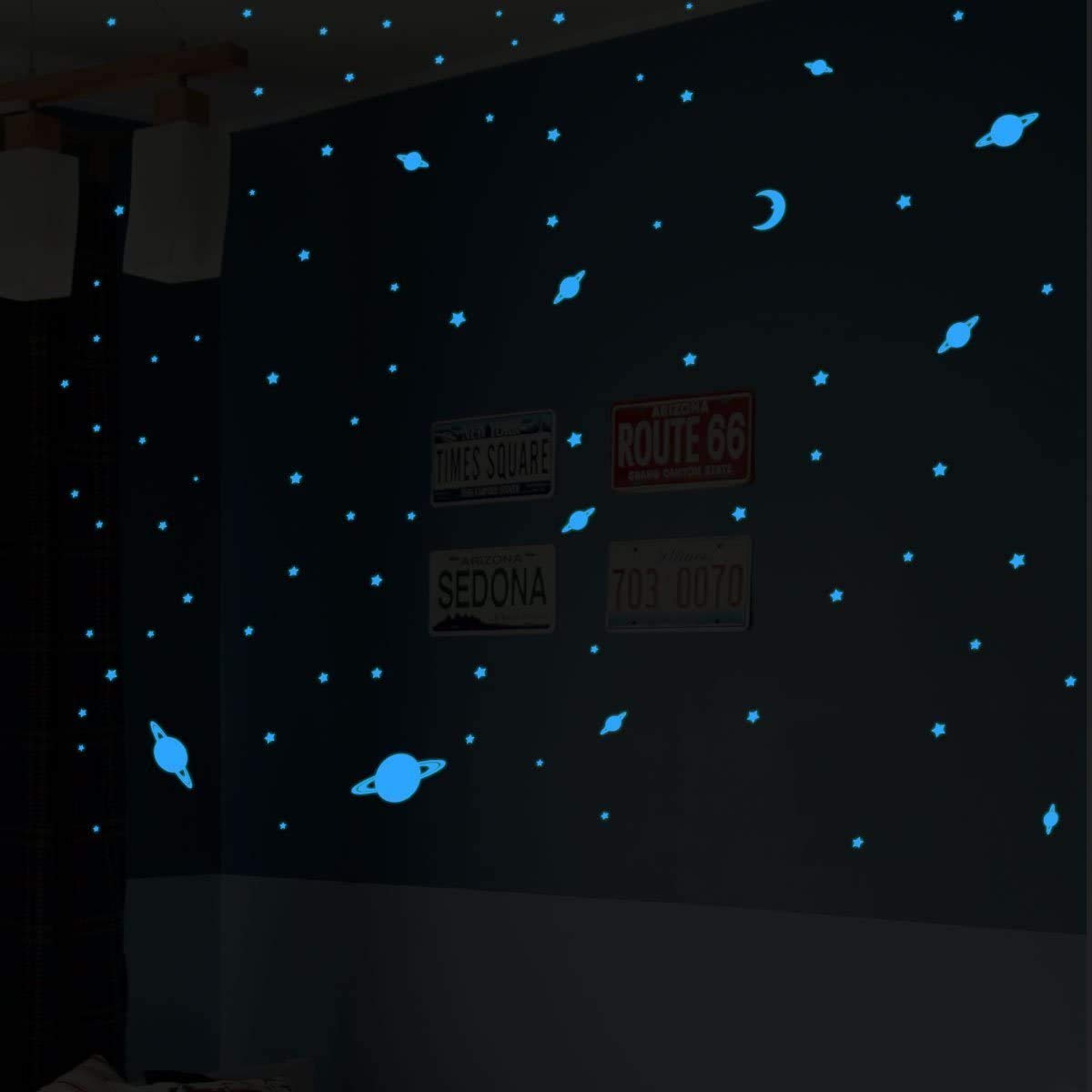 150 Blue Glow in The Dark Stars and Planets Stickers - Universe Themed Decals for Kids Room, Ceiling Decor & Night Light Effect - Perfect for Bedroom, Nursery & Space Theme Party Decorations