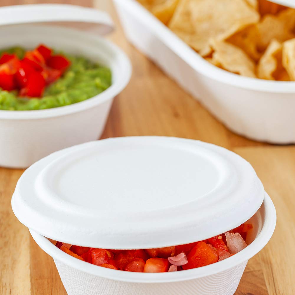 Pulp Tek 4.8 x 4.8 Inch Airtight Lids for 9 oz Bagasse Takeout Containers - 100 Pack White Eco-Friendly To-Go Box Lids (Food Containers Sold Separately) | Perfect for Restaurants, Catering & Food Delivery Services
