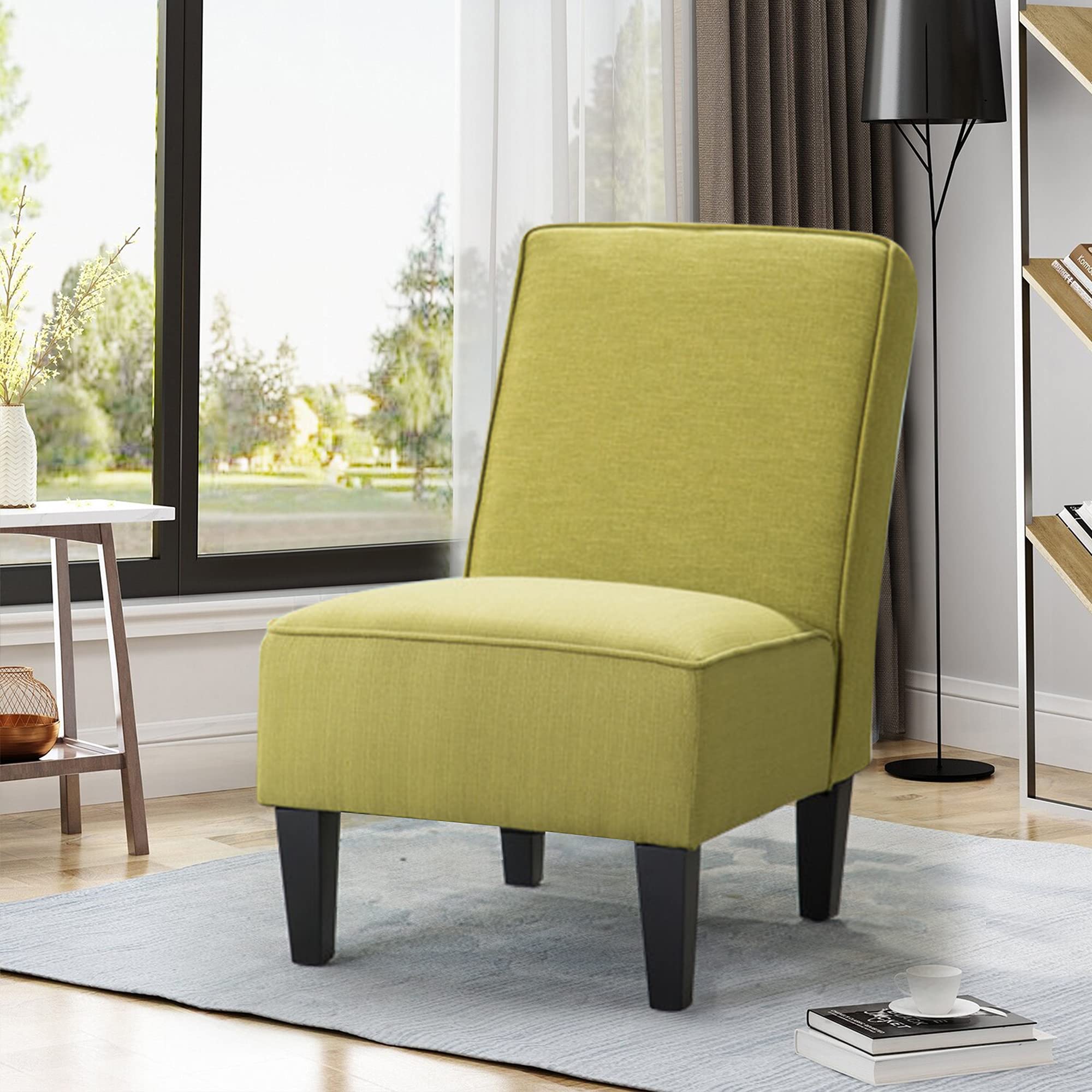 ALISH Modern Accent Chair - Upholstered Armless Side Chair for Living Room & Bedroom with Curved Backrest & Wooden Legs - Orange & Green Options - Perfect for Small Spaces, Reading Nooks & Home Decor