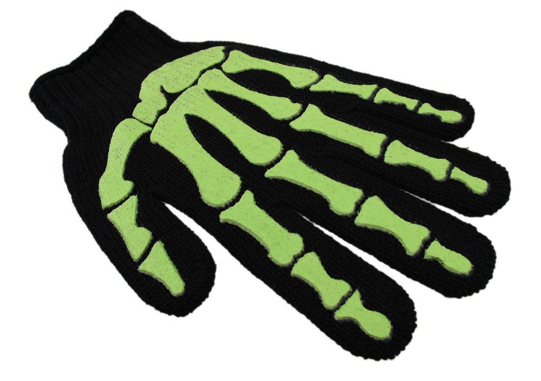 Glowing Skeleton Hand Knit Gloves - Halloween Mechanic Work Biker Gloves for Men & Women (One Size Fits Most) - Perfect for Motorcycle Riding, Cosplay, and Horror Costumes