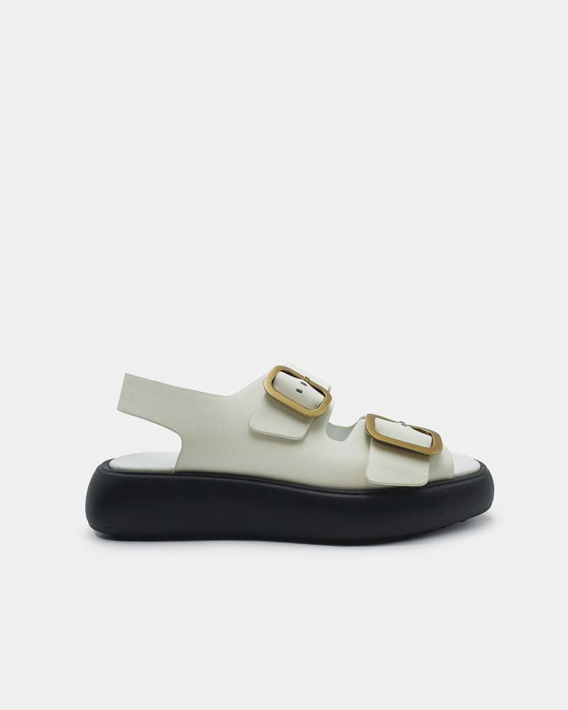 White Leather Platform Sandals with Buckles - Women's Fashion Chunky Heel Summer Shoes for Beach, Party & Casual Outfits
