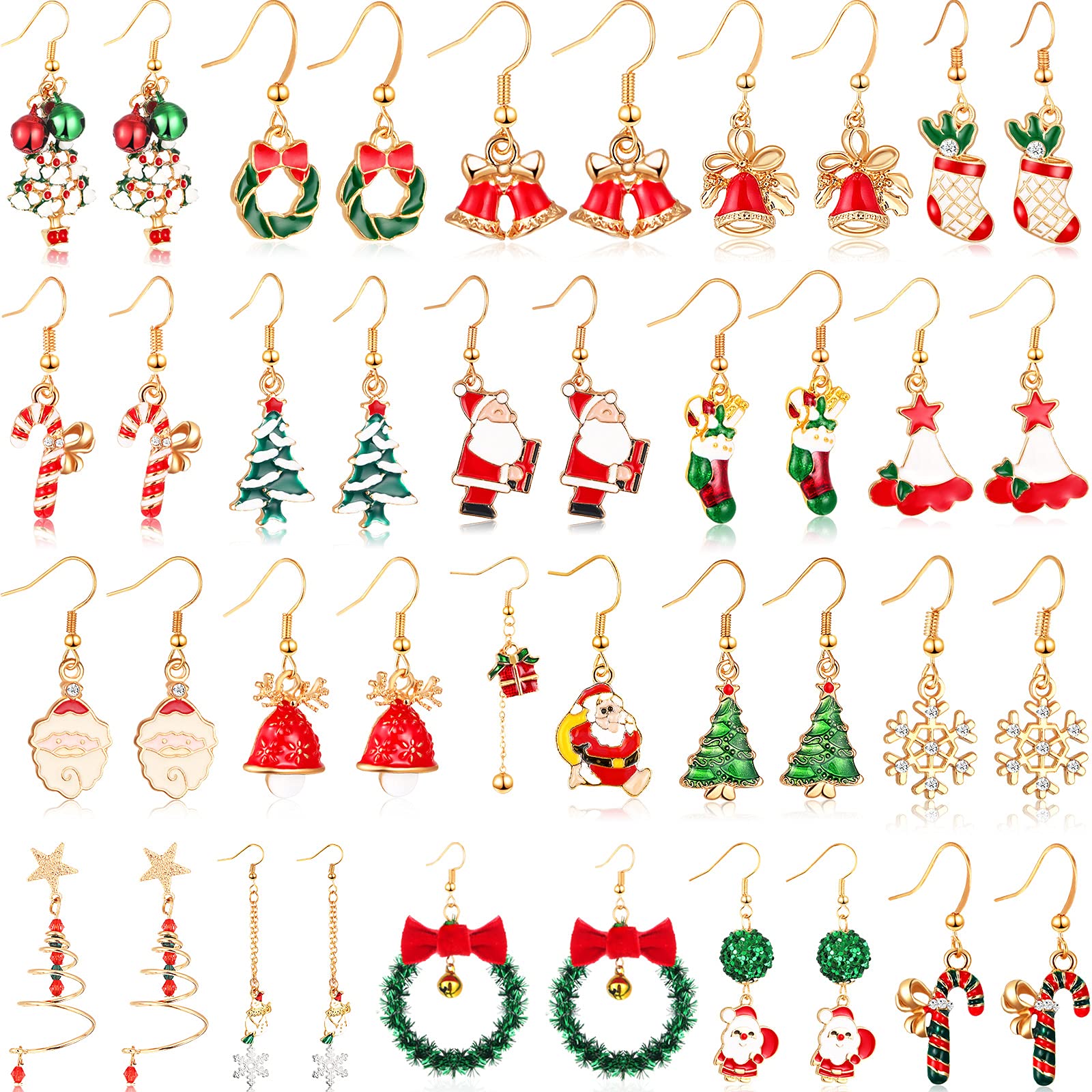 20 Pairs Christmas Earrings Set - Snowflake, Tree, Bell, Reindeer & Candy Cane Stud Earrings for Women | Holiday Party Jewelry for Christmas, Thanksgiving & Winter Celebrations