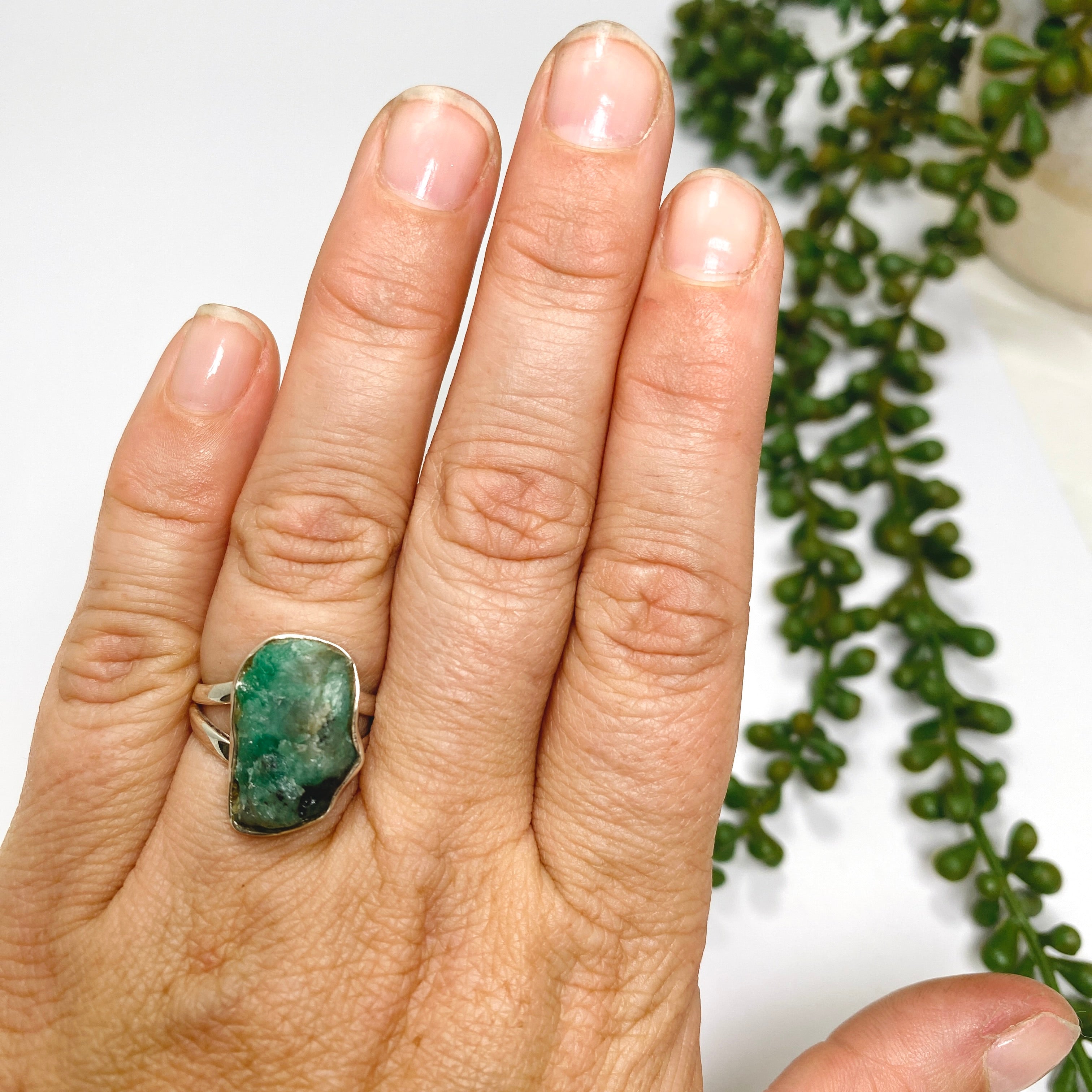 Emerald Raw Ring Size 7 for Women - Natural Green Gemstone Jewelry KRGJ2979 | Perfect for Weddings, Parties & Everyday Elegance