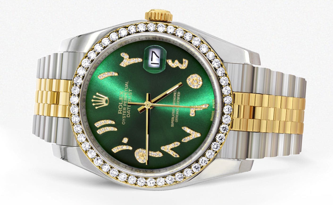 Rolex Datejust 36mm Watch - 18K Gold & Stainless Steel, Green Arabic Diamond Dial, Jubilee Bracelet with Hidden Clasp | Luxury Dress Watch for Men, Perfect for Business Meetings & Formal Events