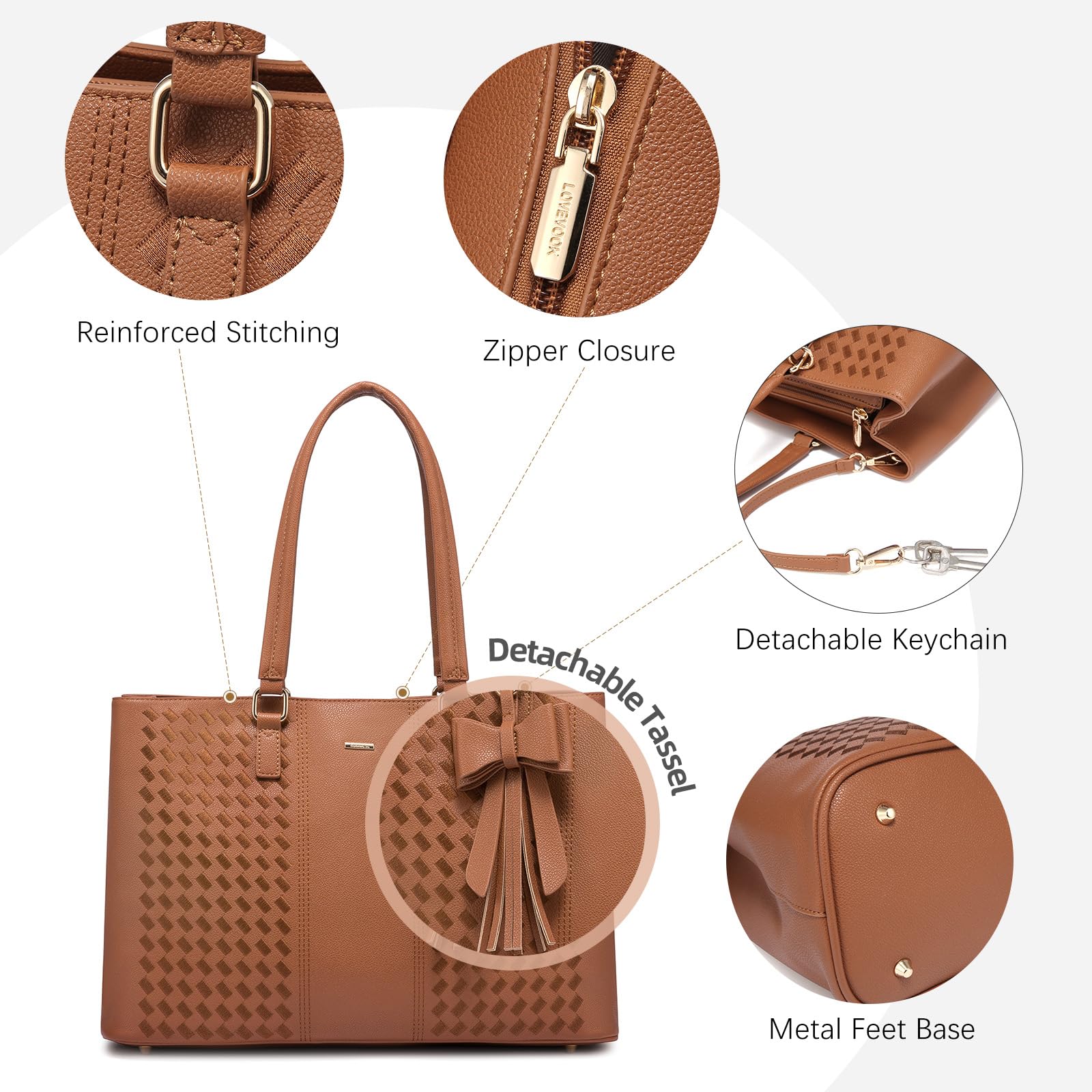 LOVEVOOK 15.6 Inch Waterproof Leather Laptop Tote Bag for Women - Professional Business Office Work Briefcase (Brown) - Perfect for Commuting, Travel & Work Essentials
