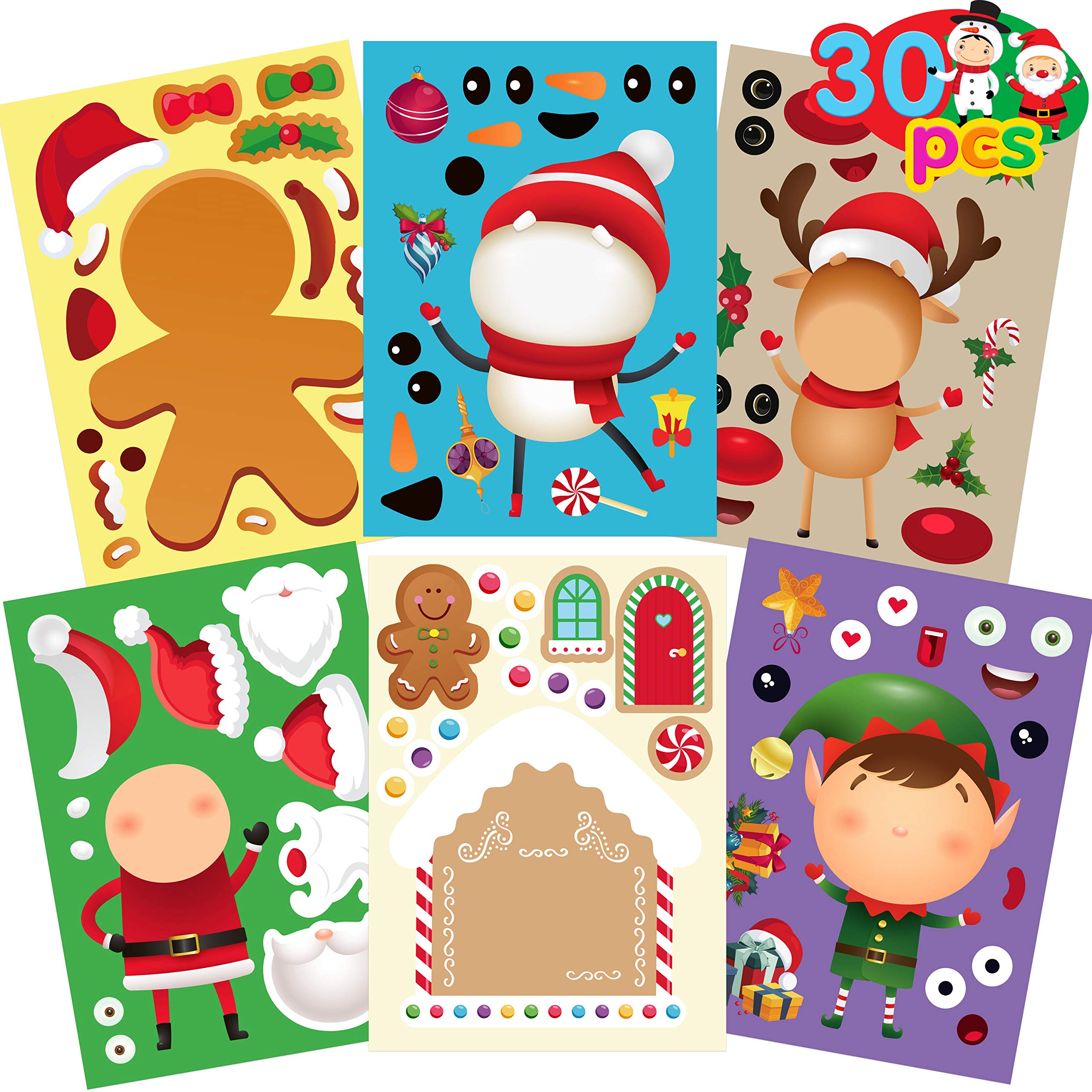 Funnlot Christmas Stickers for Kids - 30PCS DIY Holiday Craft Stickers, Christmas Game & Activities for Toddlers - Perfect for Scrapbooking, Gift Wrapping & Holiday Decorations