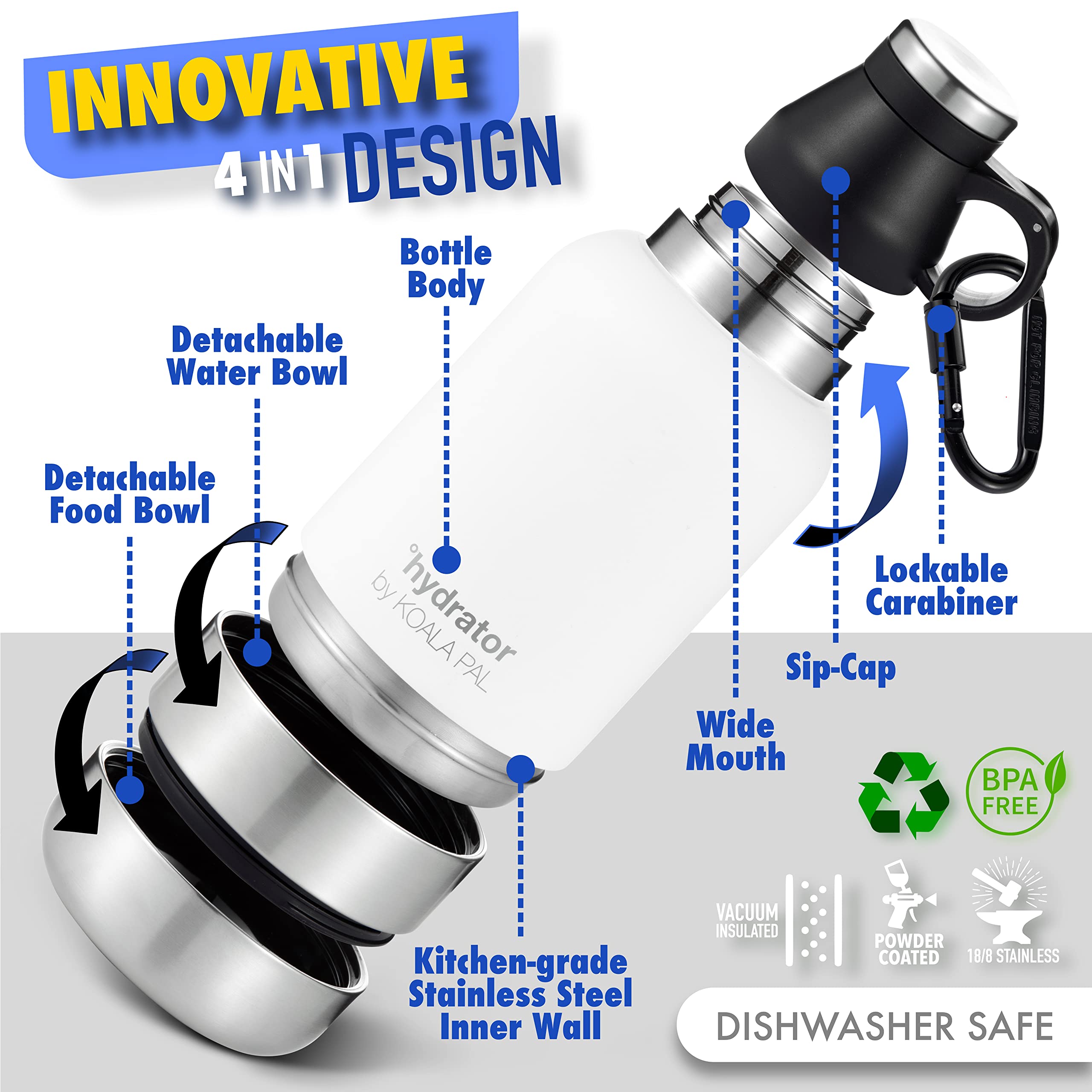 32oz Portable Dog Water Bottle with Detachable Bowl - Leak Proof Travel Water Dispenser for Dogs - Perfect for Hiking, Camping & Outdoor Adventures (Star White, 32oz)
