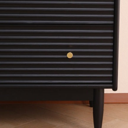 ISABEL TOKYO Japanese Scandinavian Buffet Glass Display Sideboard - Nordic Style Cabinet in Walnut, Black, Grey & White - Perfect for Dining Room Storage & Living Room Decor