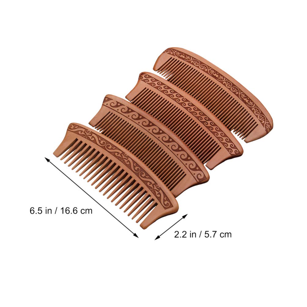 4-Pack Wooden Hair Combs for Women - Retro Hand Carved Anti-Static Massage Comb Set for Detangling & Styling - Portable Natural Wood Combs for Home, Travel & Salon Use