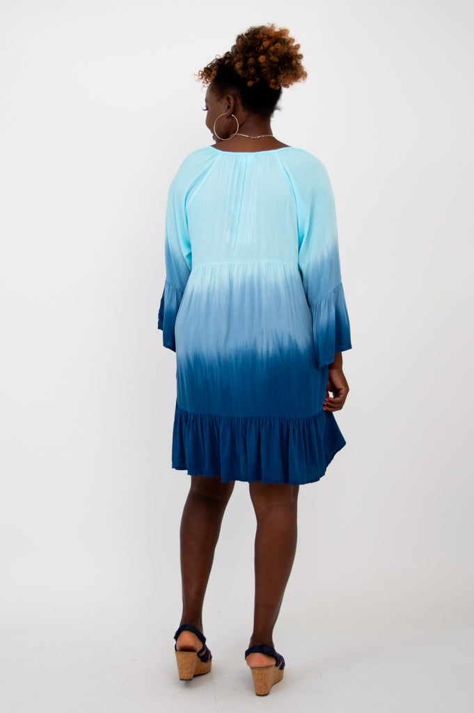 Ellie Dress - Turquoise Dip Dye Maxi Dress for Women | Boho Chic Beach Cover Up, Summer Vacation Outfit, Wedding Guest Dress