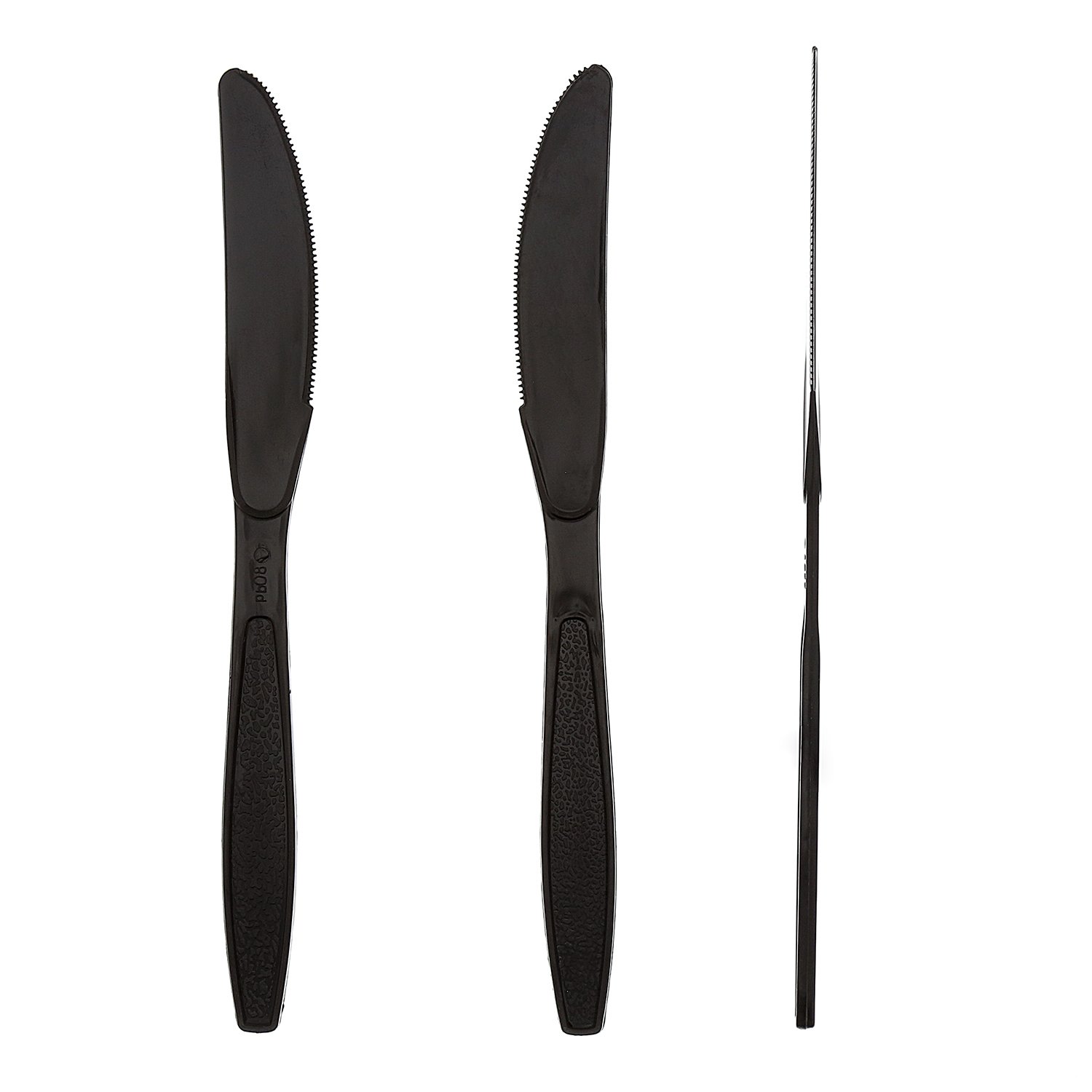 AmerCare Heavy Weight Polystyrene Knives - 1000-Pack Black Disposable Cutlery for Catering, Parties & Picnics
