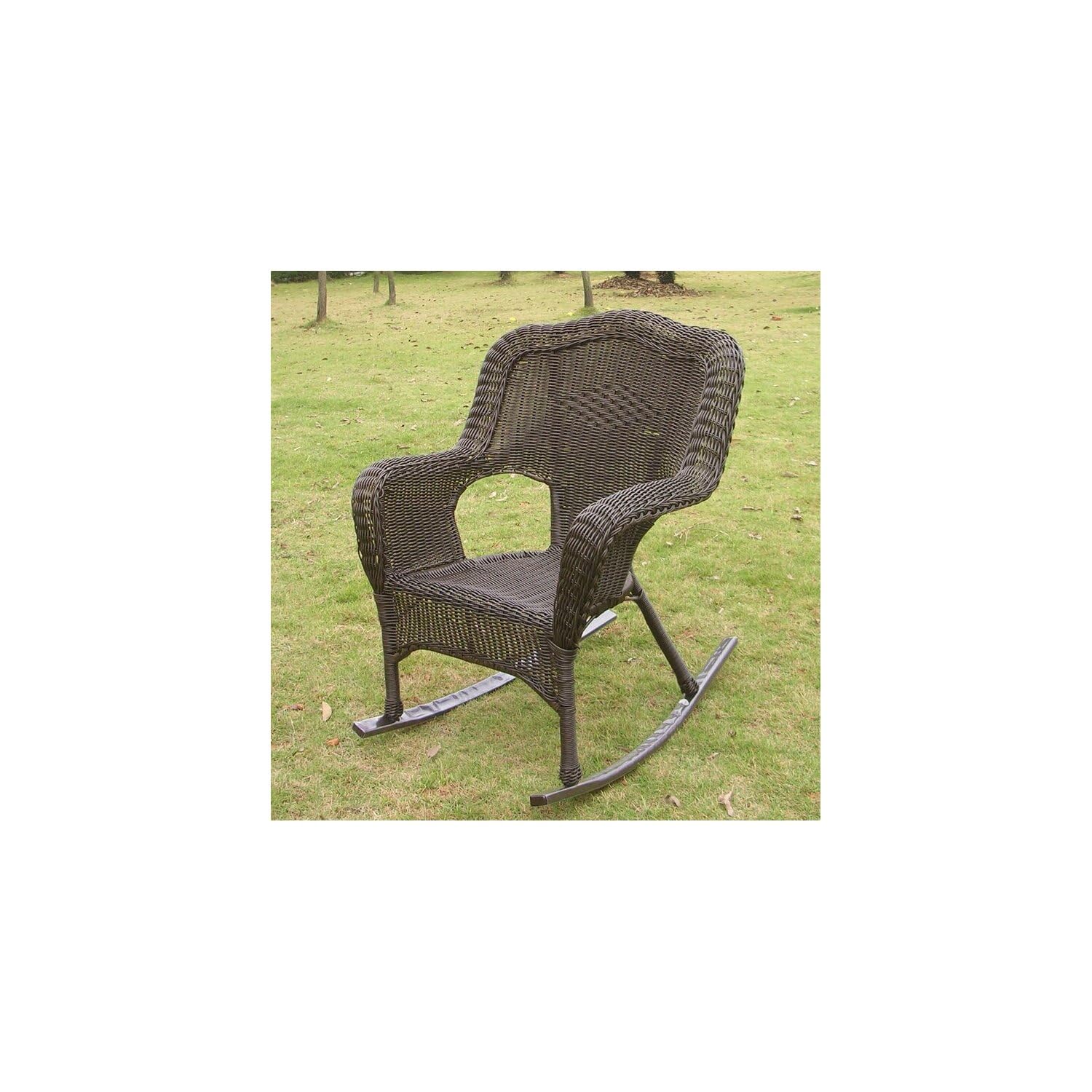 International Caravan Camelback Resin Wicker Rocker Chair - Outdoor Patio Furniture for Porch, Garden & Poolside Relaxation