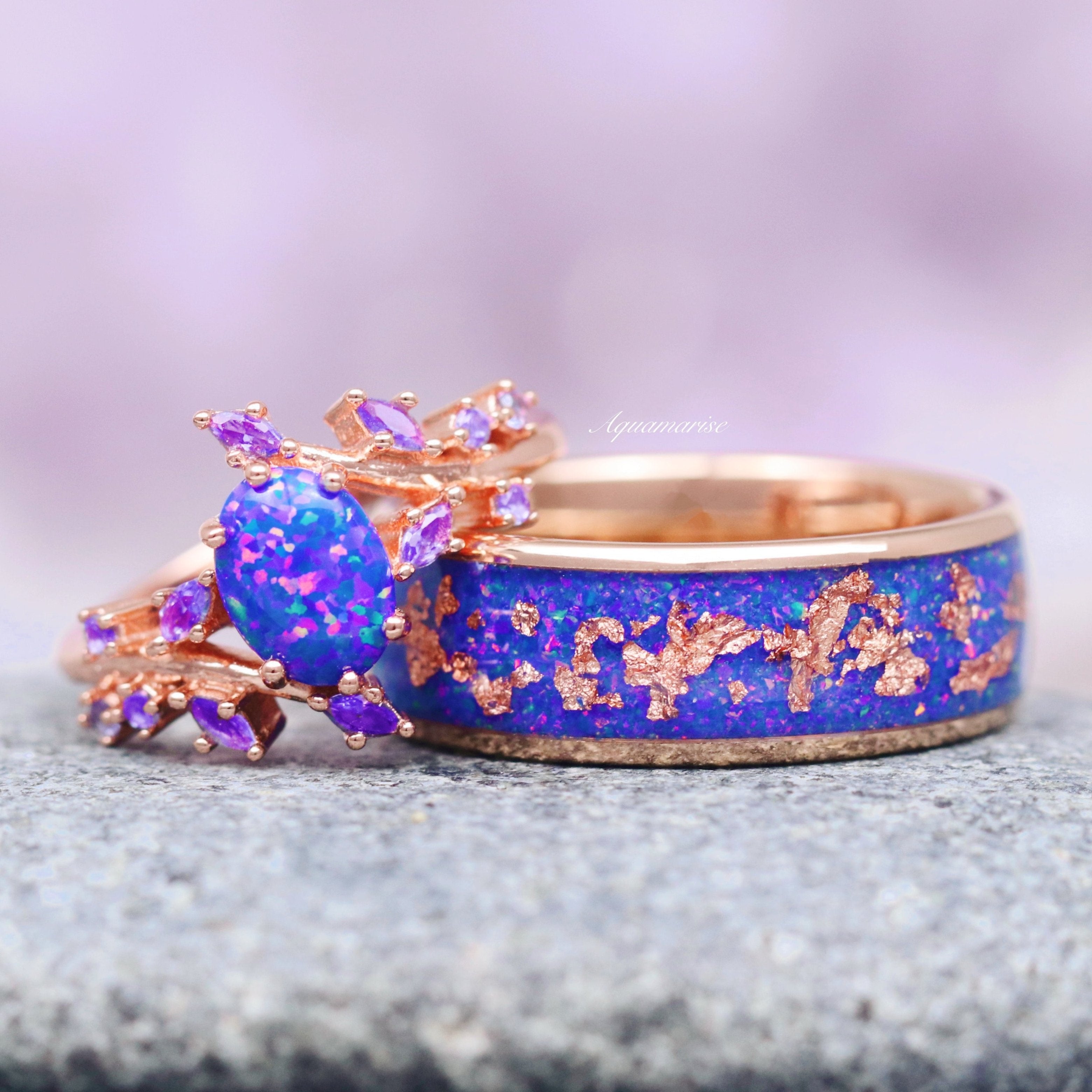 Starry Night Van Gogh Inspired Fire Opal Wedding Band - 8MM Rose Gold Tungsten Ring for Women & Men - Perfect for Engagement, Anniversary & Romantic Gifts
