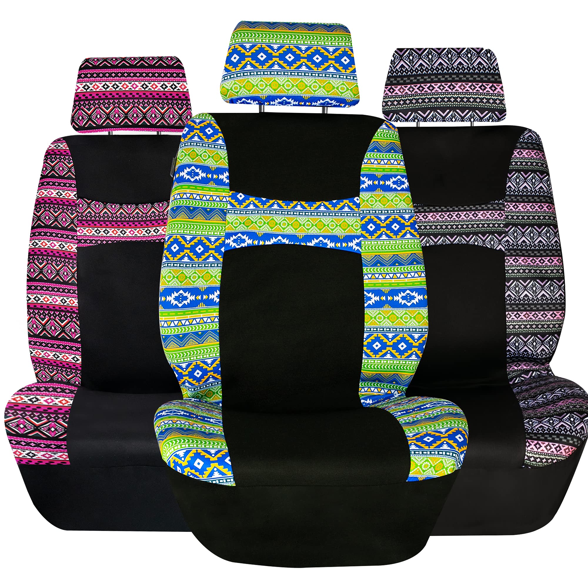 FH Group Full Set Southwestern Print Cloth Car Seat Covers - Universal Fit for SUV & Sedan | Low Back Front & Solid Back Seat Covers | Washable & Durable | Perfect for Road Trips & Daily Commute