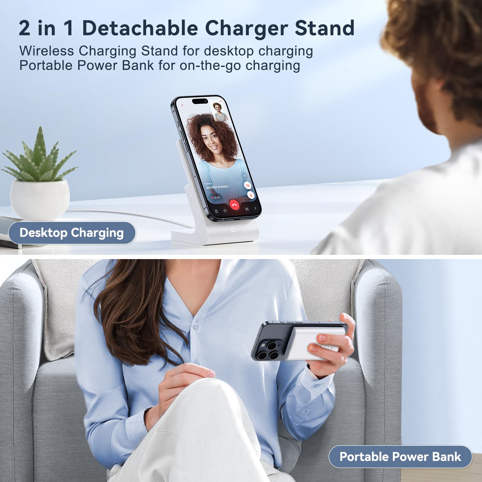 Magnetic Wireless Charger & 5000mAh Power Bank for iPhone 15 14 13 12 Pro Max/Pro/Plus/Mini - Portable Detachable MagSafe Battery Pack with Fast Charging Stand & USB-C Cable | Perfect for Travel, Office & On-the-Go Charging