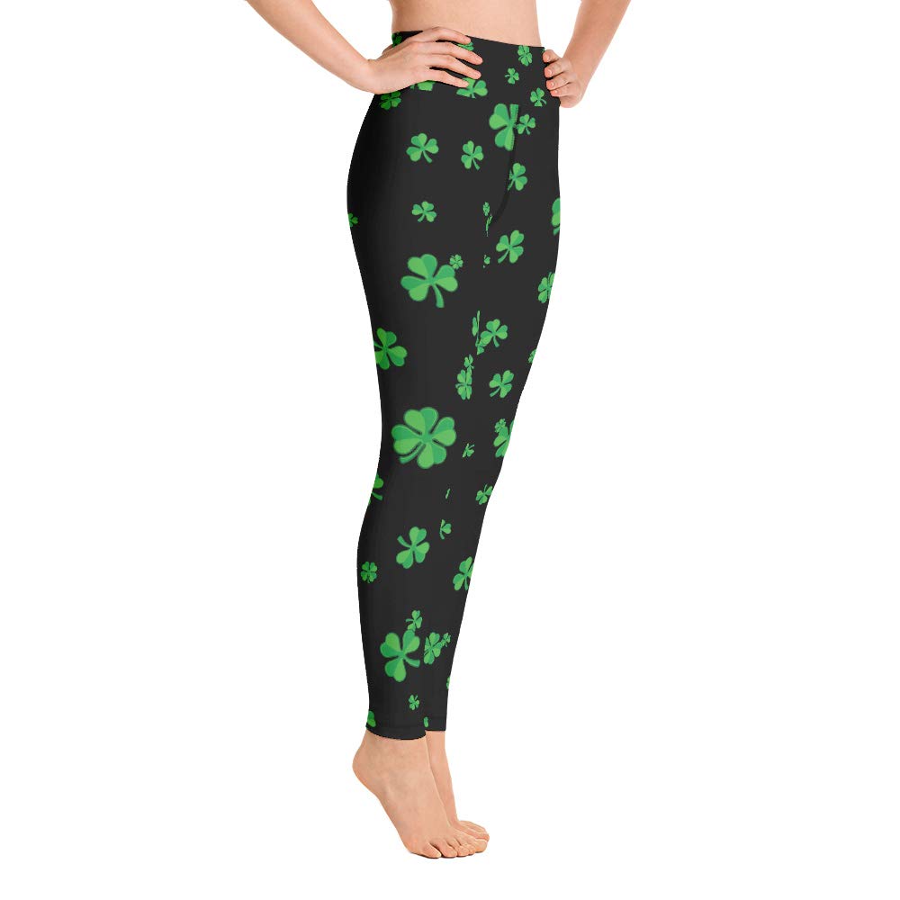 Shamrock Print High Waist Leggings for Women - St. Patrick's Day Green Yoga Pants - Made in USA - Perfect for Workouts, Festivals & Irish-Themed Parties