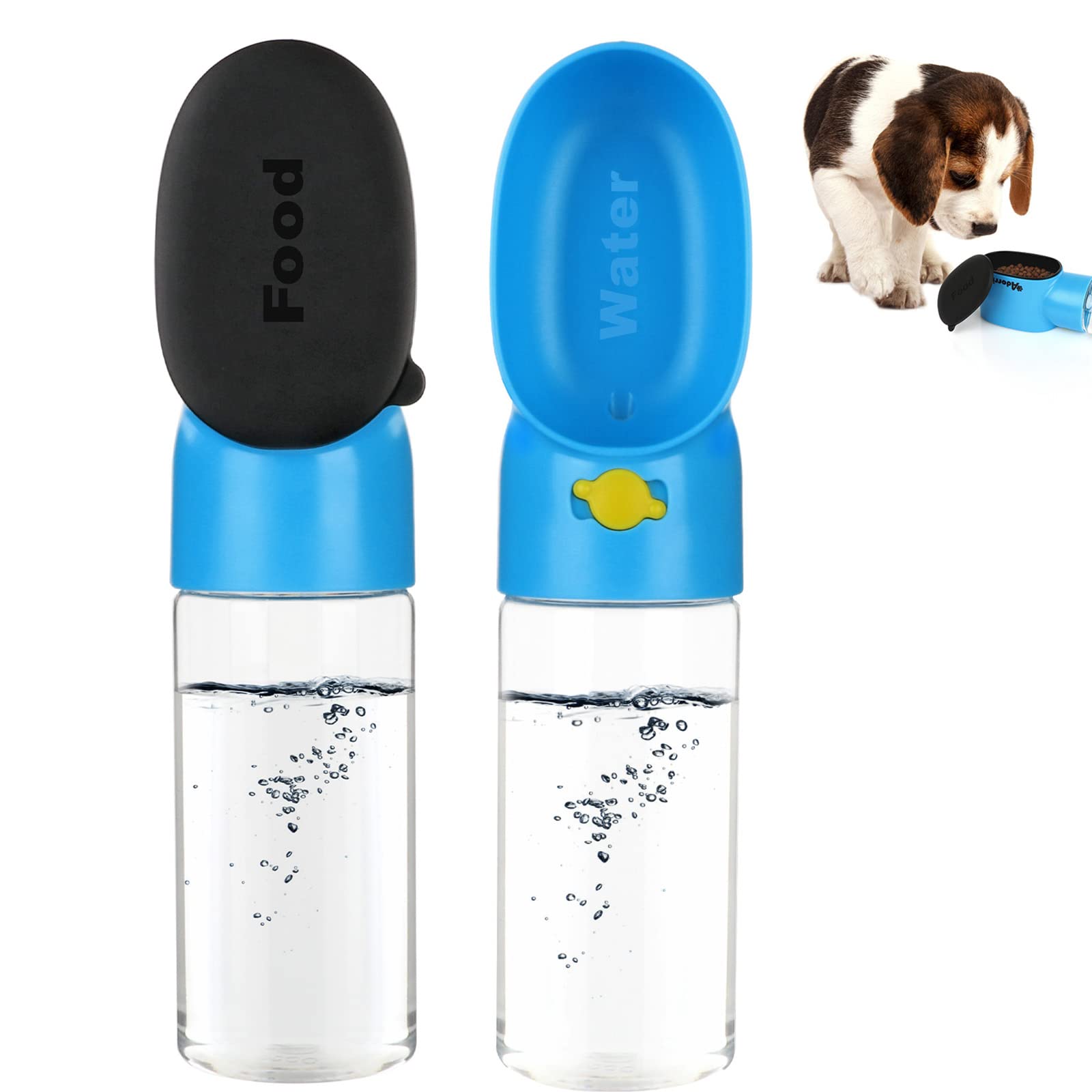 Adorrie Portable Dog Water Bottle with Food Dispenser - Leakproof Travel Water Bottle for Small Medium Dogs - Perfect for Walking, Hiking, Camping & Outdoor Adventures (Blue)