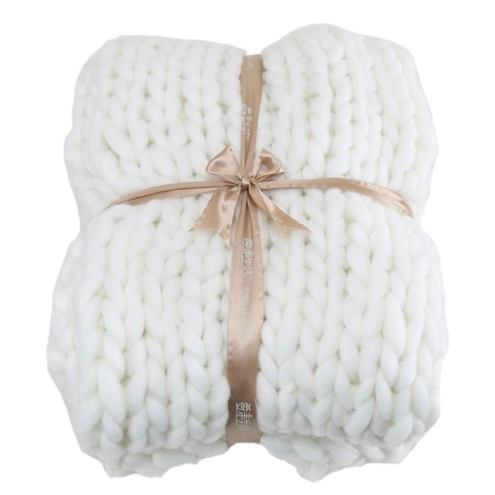 Chunky Knit Blanket - Super Soft Chenille Throw for Sofa & Bed - Warm Cozy Boho Home Decor - Thick Giant Yarn Blanket (White, 40x60 inches) - Perfect for Living Room, Bedroom & Winter Snuggling