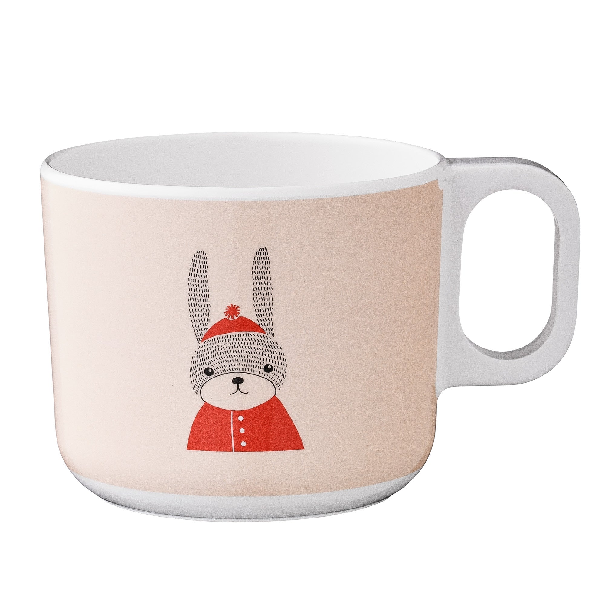 Bloomingville Sophia Rabbit Nude and White Melamine Cup - Durable BPA-Free Coffee Mug for Home, Office, and Outdoor Use