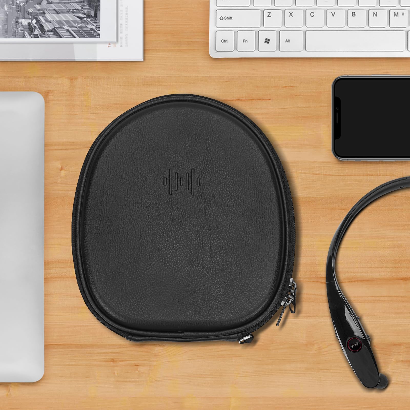 Geekria Protective Travel Case for LG Tone Infinim/Tone+/Tone Pro Bluetooth Headset - Shockproof Storage Bag with USB Charger Compartment & Accessory Pockets (Black) - Perfect for Travel, Commuting & Gym Use