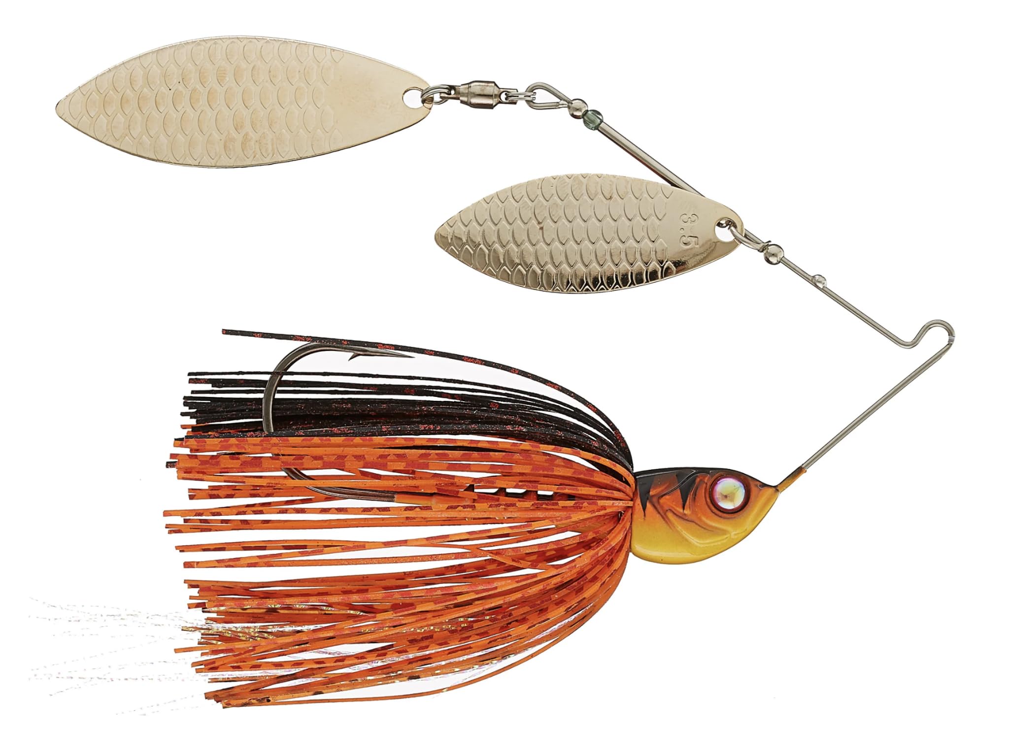 TOT Type 1 Spinnerbait Fire Craw Double Willow Gold Blade 1/2 oz - Best for Bass Fishing in Freshwater Lakes and Rivers
