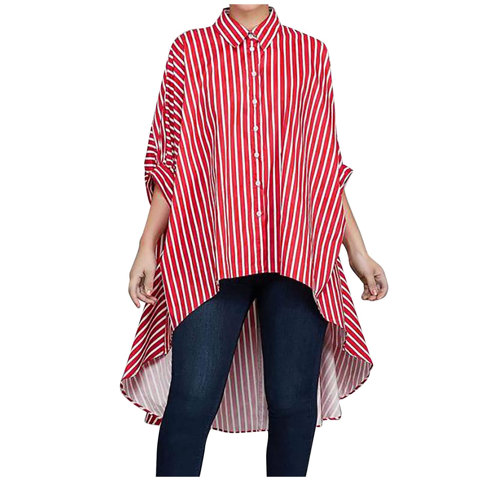 Women's Black & White Striped Long Sleeve Blouse - Fashion Button Down Shirt with Colorful Lapel, Plus Size Fall Coat Alternative | Office Wear, Casual Outfits & Autumn Layering