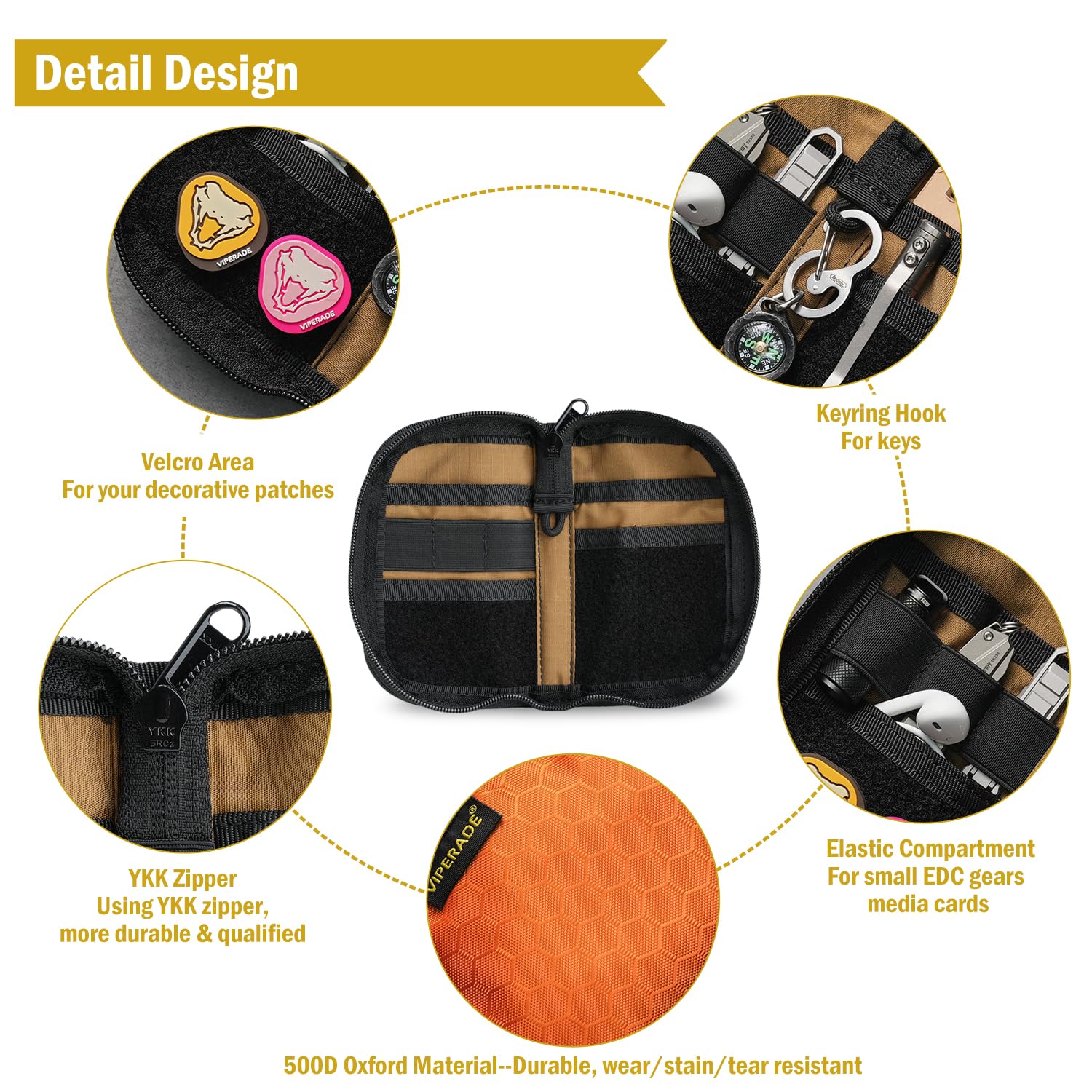 Viperade VE20 EDC Pouch - Compact 5-Pocket Nylon Tool Organizer with Hook & Loop Closure for Multitools, Knives & Everyday Carry Essentials | Perfect for Camping, Hiking & Outdoor Adventures