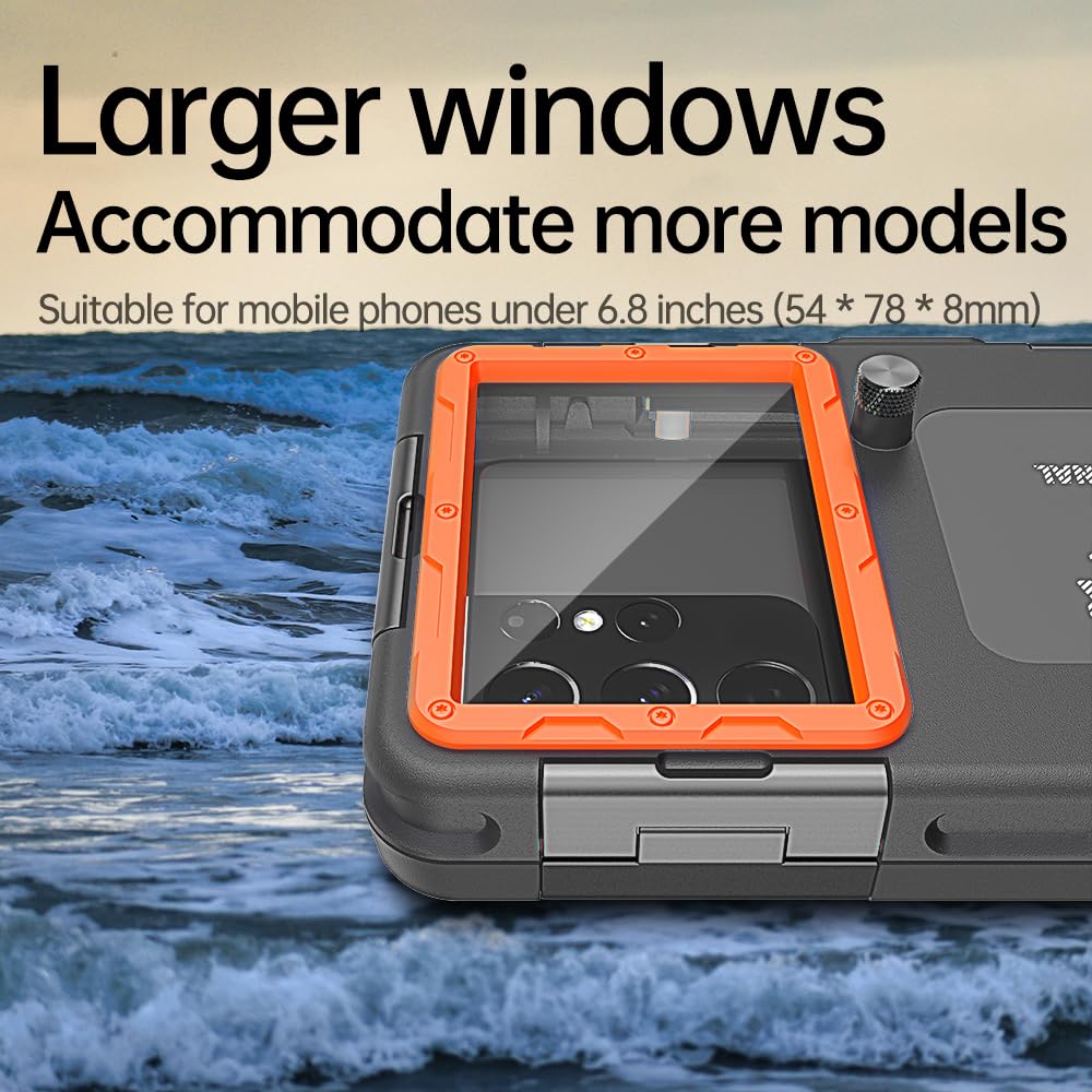 Waterproof Phone Case for iPhone 16/15/14/13/12/11 Pro Max & Samsung Galaxy S25/S24/S23/S22 - 50ft/15m Deep Underwater Diving Protection - Scuba Snorkeling Swimming Case with Camera Access (Black/Orange) - Perfect for Beach Vacations, Pool Parties & Underwater Photography