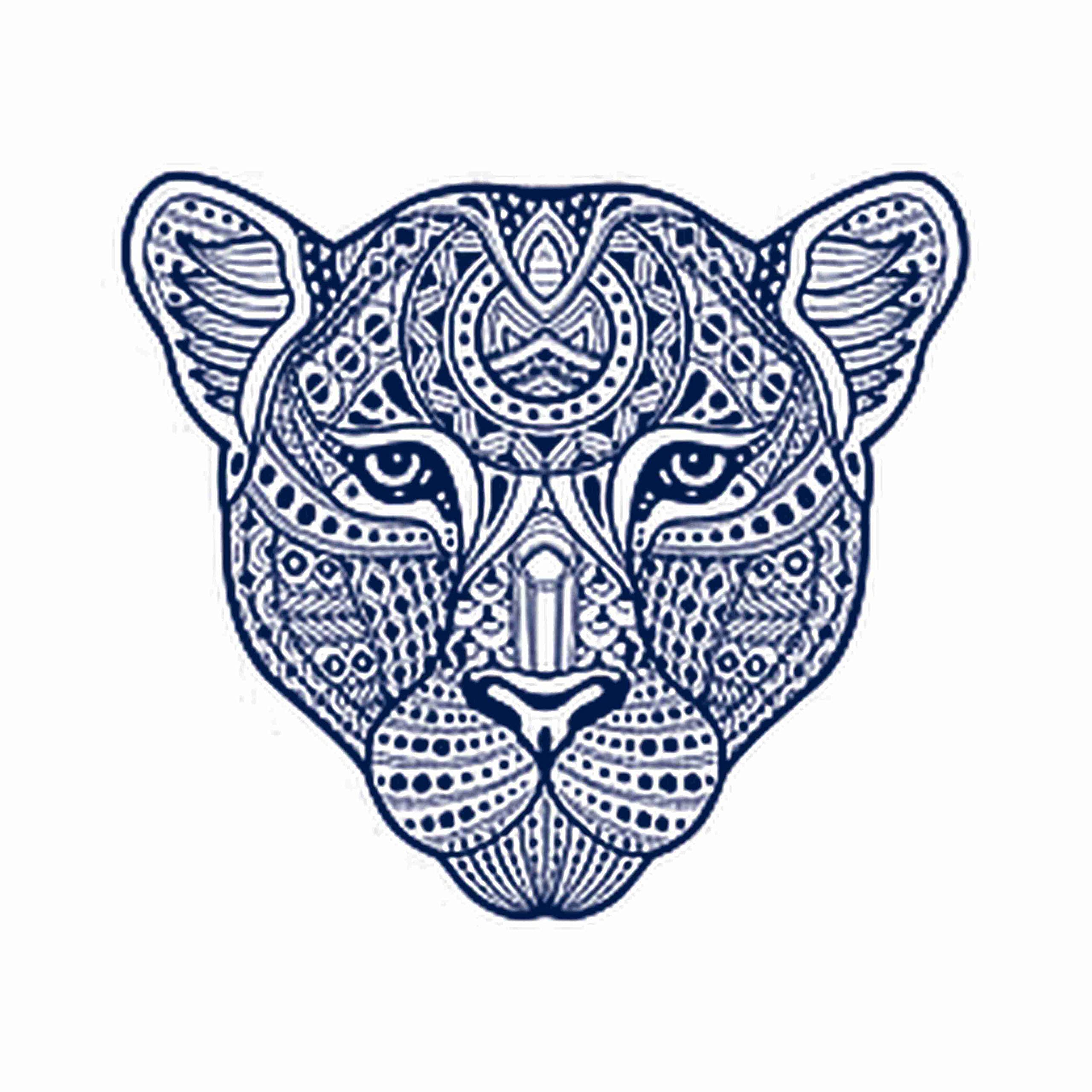 Long Lasting 1-2 Weeks Semi-Permanent Lion Juice Ink Temporary Tattoos for Adults - African Leopard, Vintage Big Cat, Tiger, Panther, Cheetah Designs in Navy Blue - Realistic Look for Men & Women - Chest, Neck, Arm, Back, Leg - Perfect for Parties, Halloween, Costume Events, Festivals (4 Sheets)