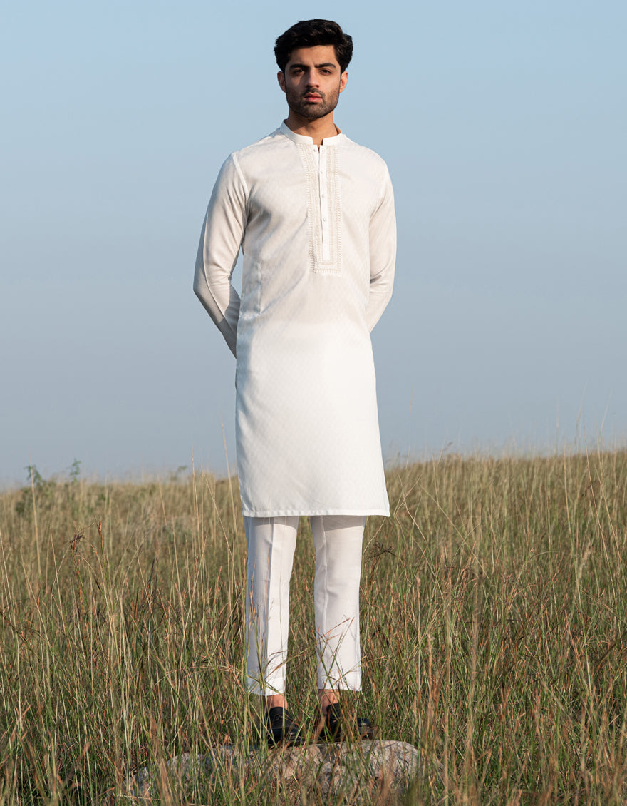 J. Junaid Jamshed Blended White Kurta for Men - Traditional Pakistani Cotton Tunic - Perfect for Eid, Weddings & Casual Wear