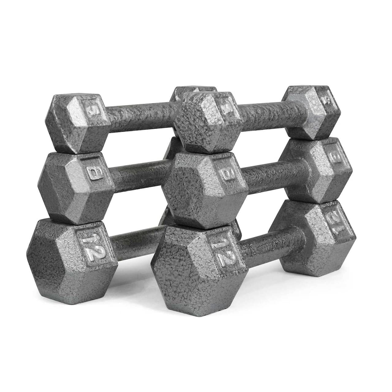 CAPHAUS Cast Iron Hex Dumbbell Set - Solid Grey Free Weights for Strength Training (5-50lbs) | Home Gym Equipment for Men & Women | Perfect for Weightlifting, CrossFit & Home Workouts
