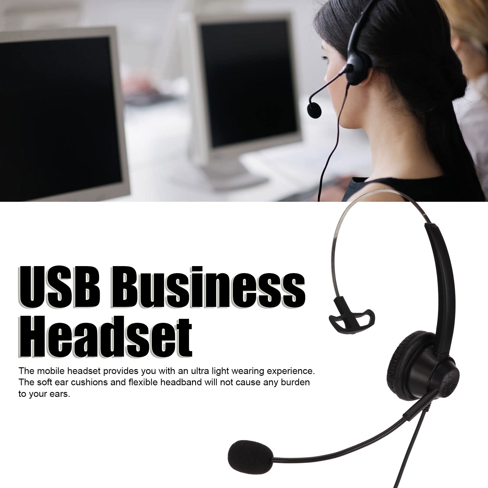 H360D USB Business Headset with Noise Cancelling Mic - Single Ear Office Headphone for PC, VOIP, Call Center, Online Courses & Conference Calls - Perfect for Remote Work & Virtual Meetings