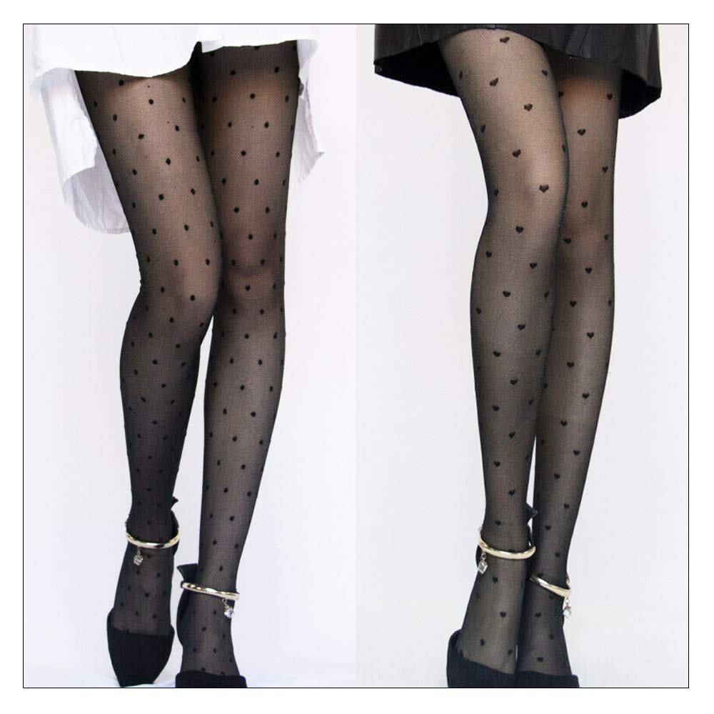 Wixine 2Pcs Women's Sexy Black Polka Dot Pantyhose - Sheer Long Tights Stockings for Women, Fashionable Hosiery Socks for Party, Date Night & Office Wear