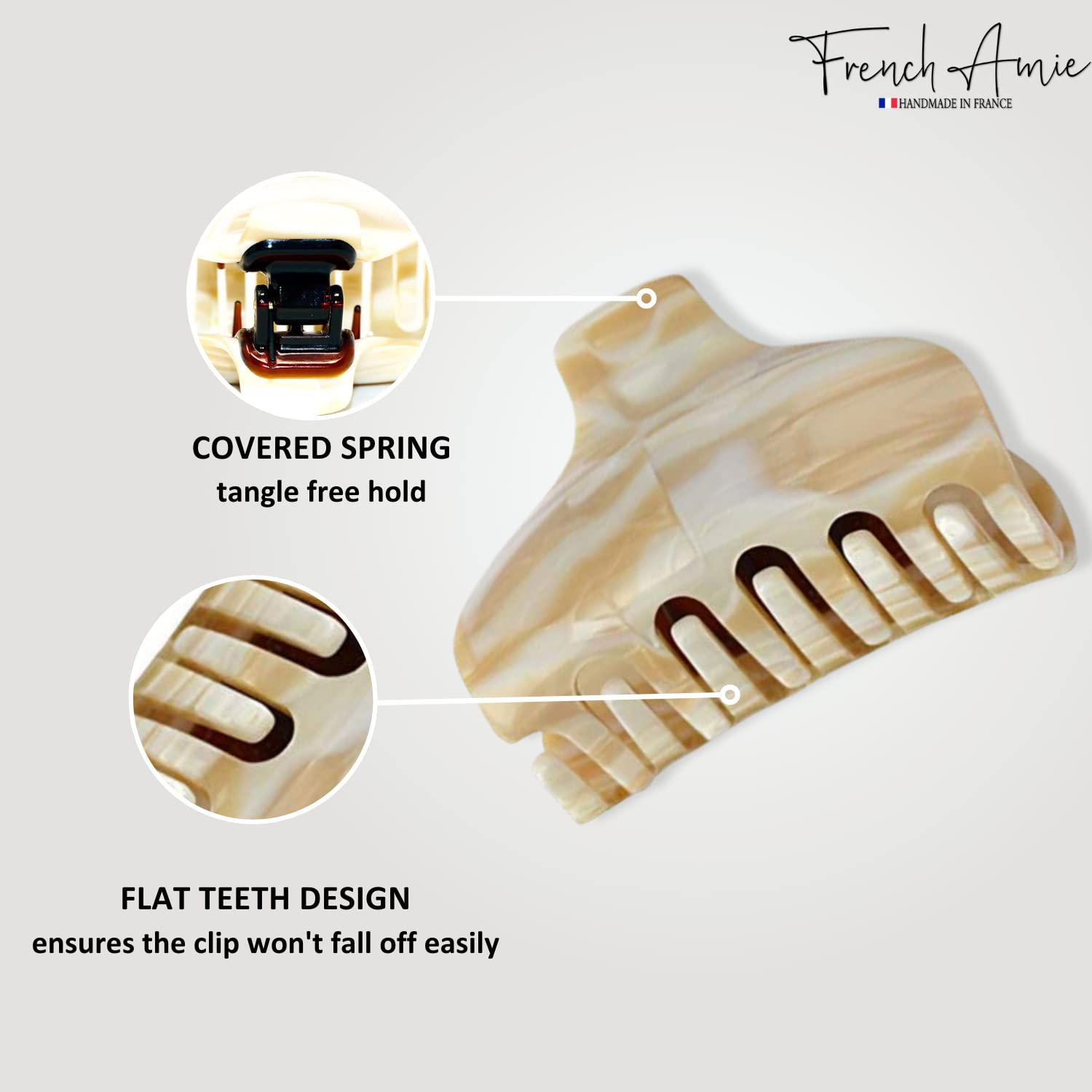 French Amie Marble Hair Claw Clip - Ivory Handmade for Women & Girls - Indoor & Outdoor Styling